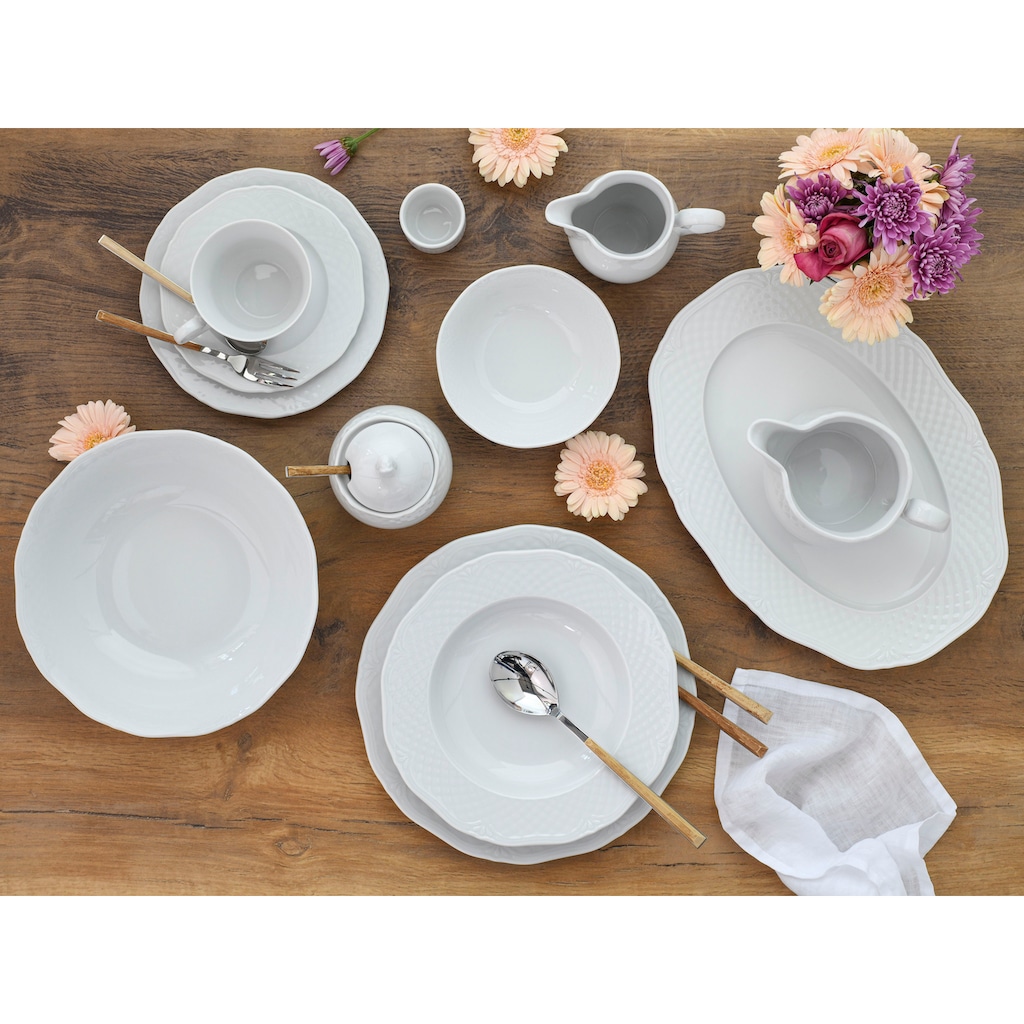 CreaTable Kombiservice »Geschirr-Set Arianne«, (Set, 61 tlg., Kaffeeservice und Tafelservice im Set, für 8 Personen), Service, weiß, klassische, Form, 61 Teile, für 8 Personen