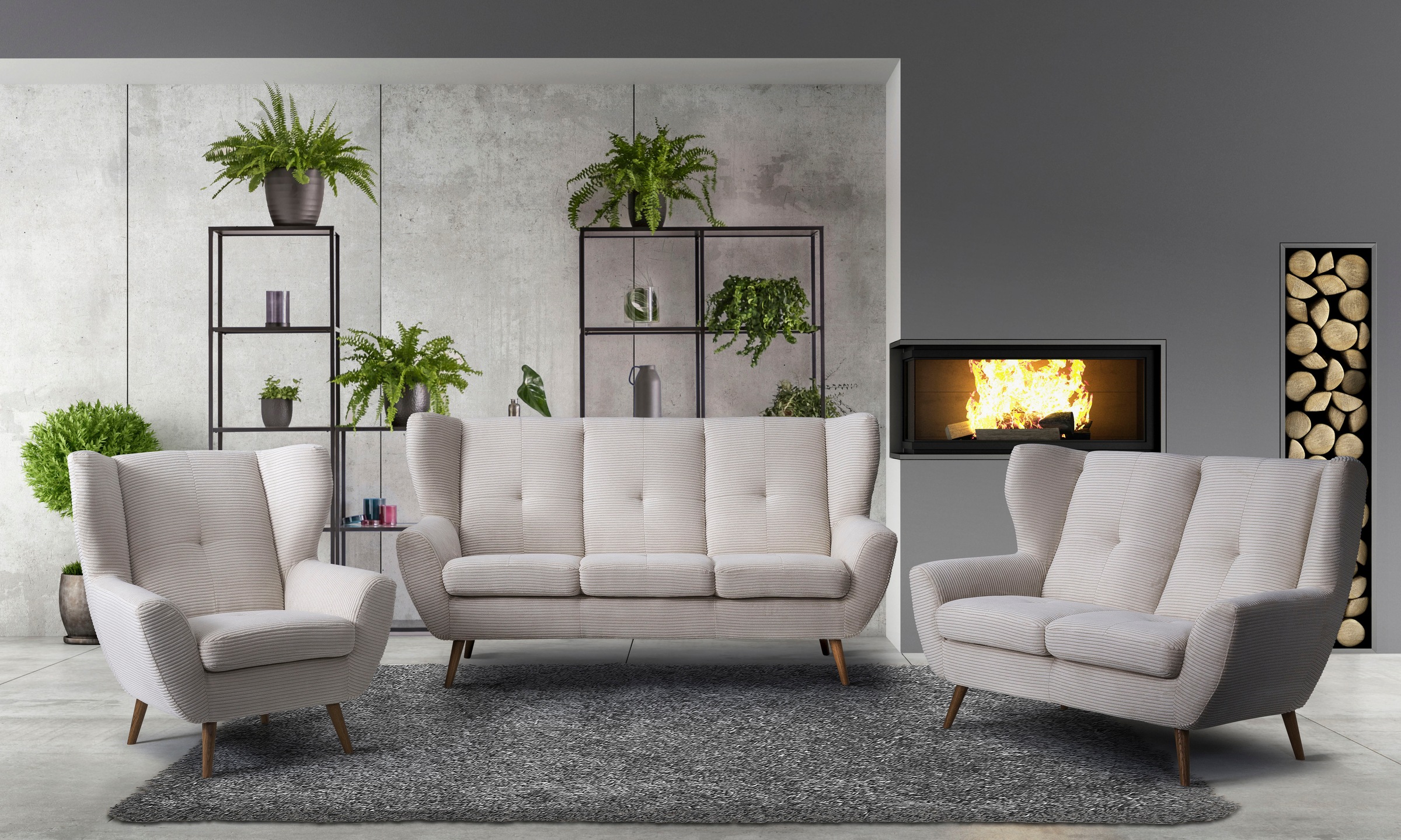 exxpo - sofa fashion Sessel »ALVESTA, Ohrensessel, Loungesessel mit hohem Sitzkomfort«, gemütliche Rückenlehne, mit Knopfheftung und hohen Holzfüßen, in Cord