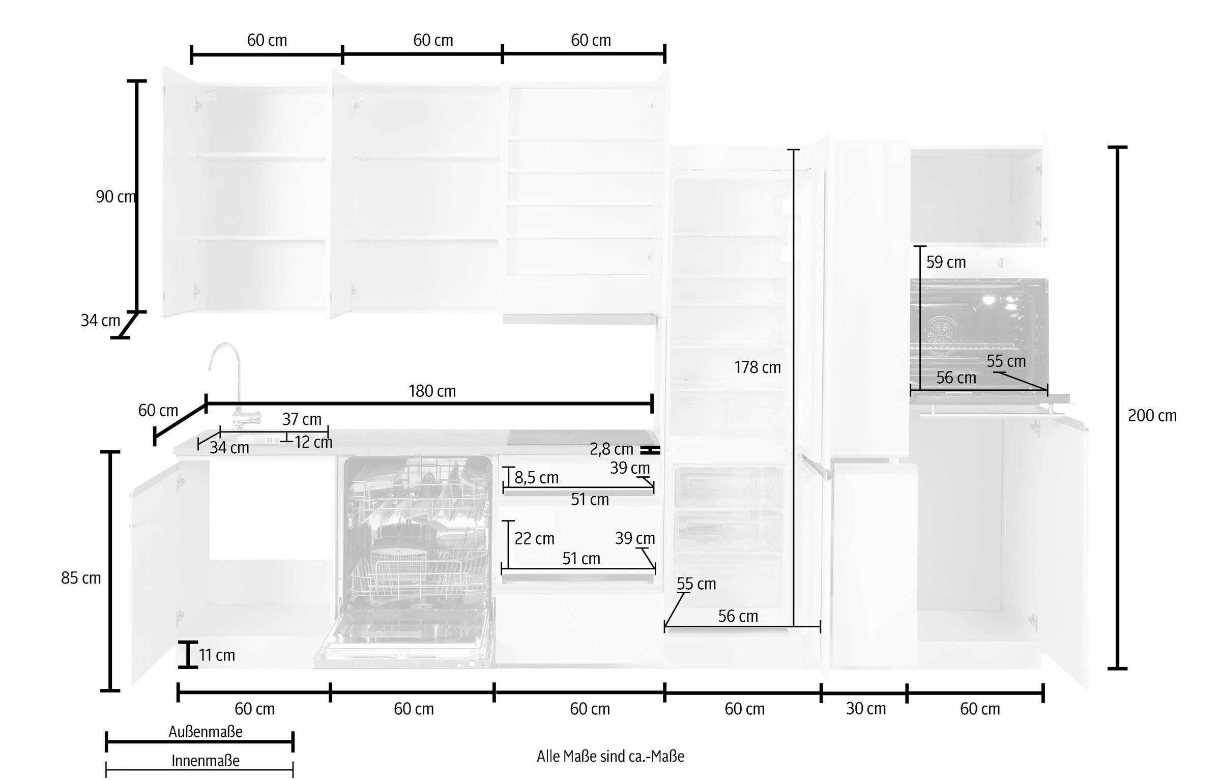 KOCHSTATION Küchenzeile »KS-Ohio«, mit E-Geräten, Breite 330 cm