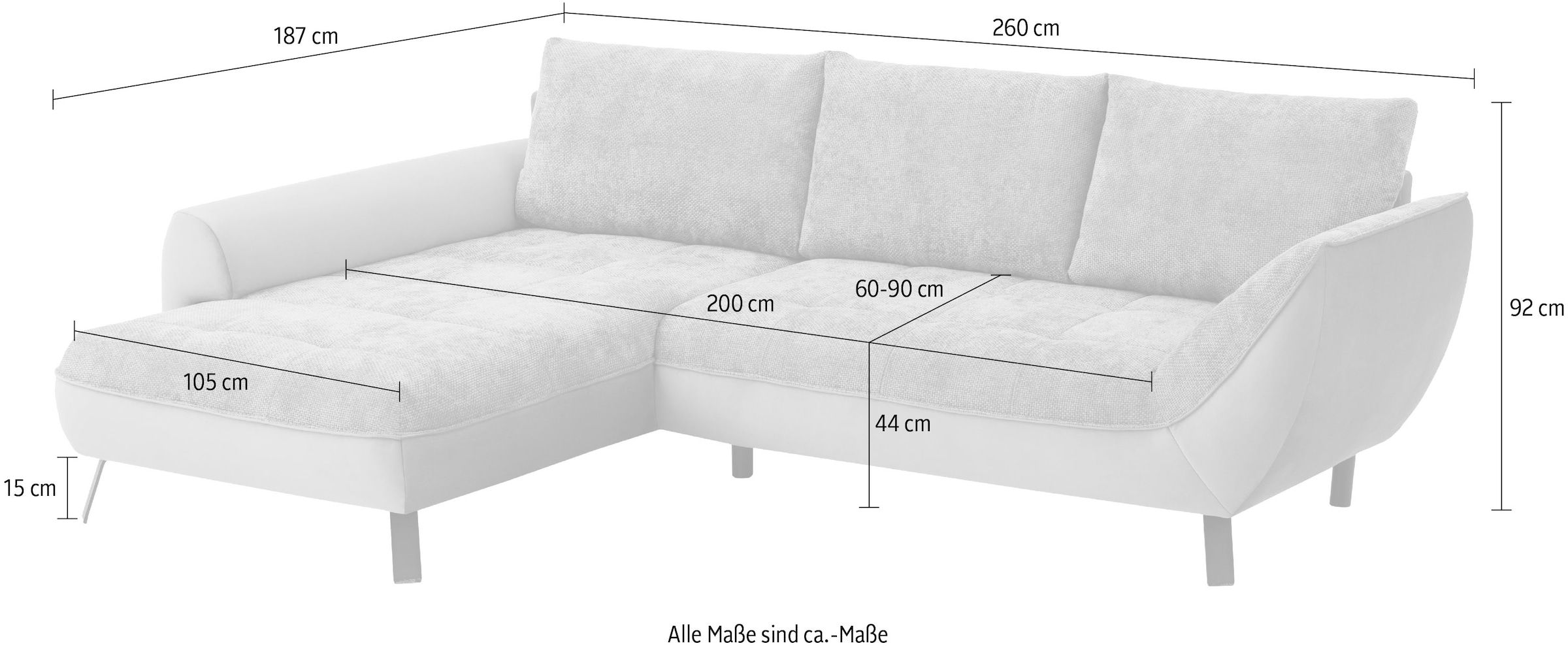 exxpo - sofa fashion Ecksofa »Bellinii, Materialmix, Strukturbezug und pflegeleichter Microvelours« bequem und modern, Materialmix, L-Form