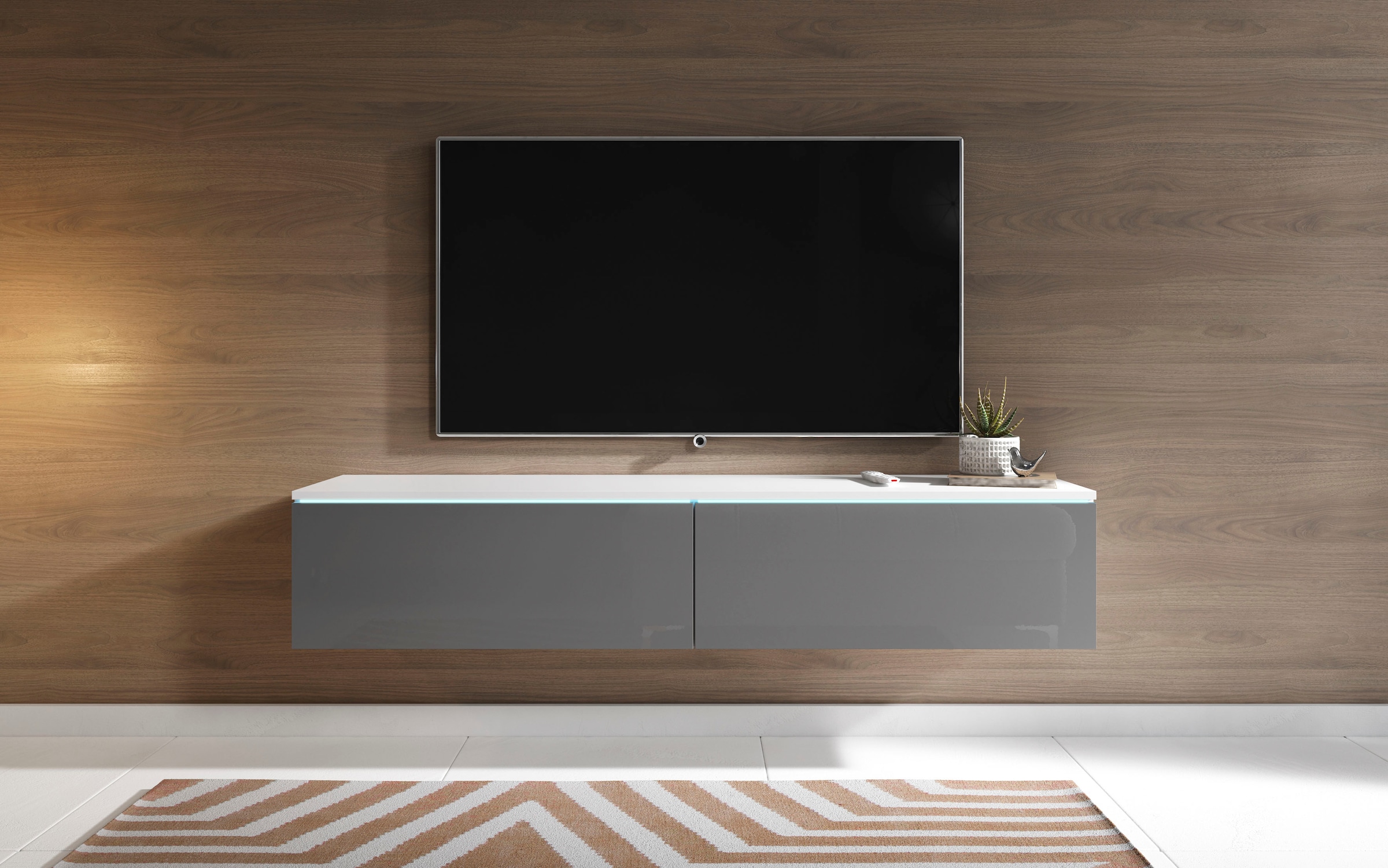 INOSIGN Lowboard »LOWBOARD D, wahlweise mit oder ohne Beleuchtung«, modernes TV-Board ohne Griffe, mit viel Stauraum,stehend und hängend
