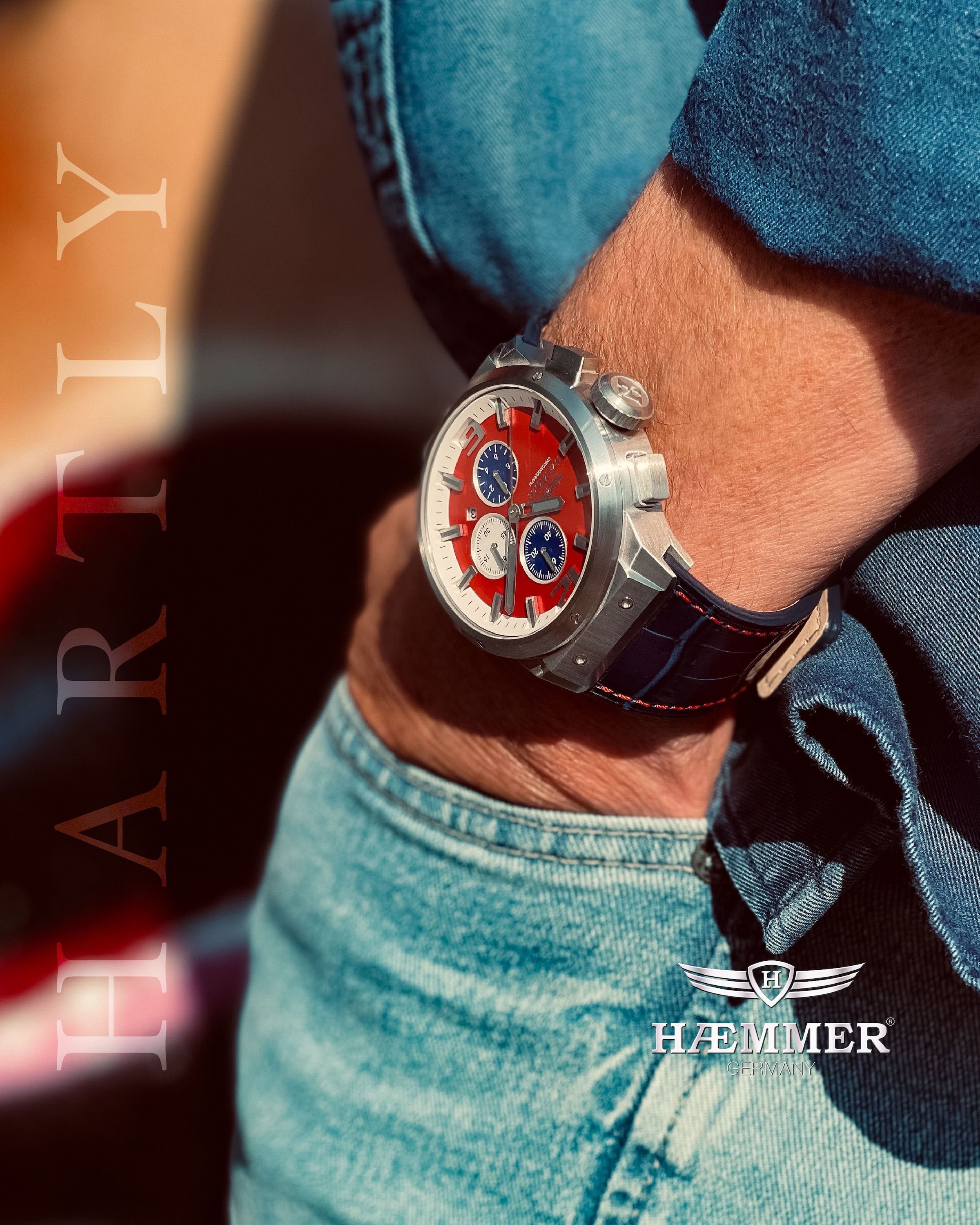HAEMMER GERMANY Chronograph »CHALLANGER«, Quarzuhr, Herrenuhr, Datum, Stoppfunktion, Saphirglas, Lederarmband