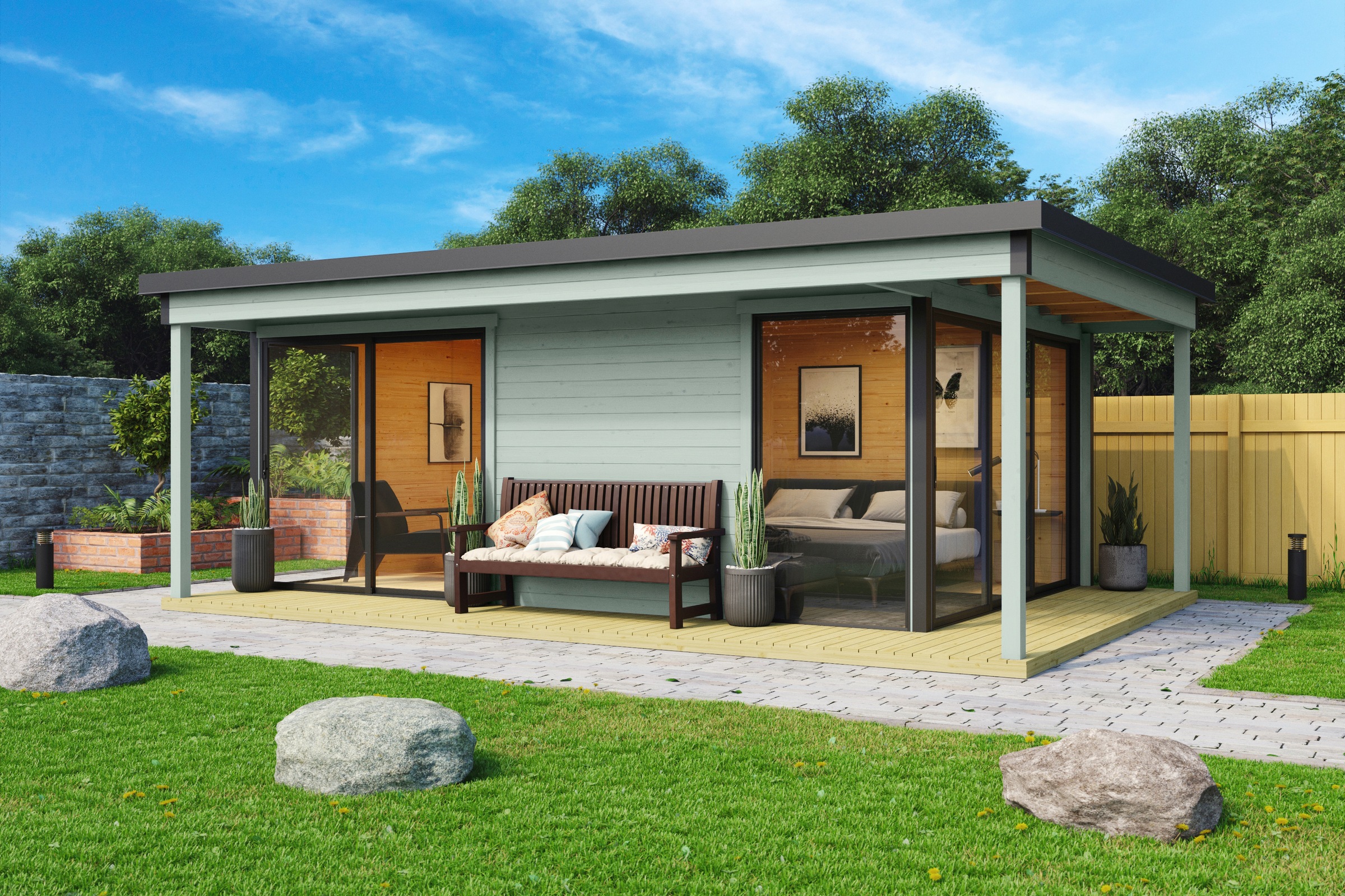 LASITA MAJA Gartenhaus »Domeo 3 Loggia Gletschergrün«, (Set), mit Überdachung, Position der Zwischenwand flexibel