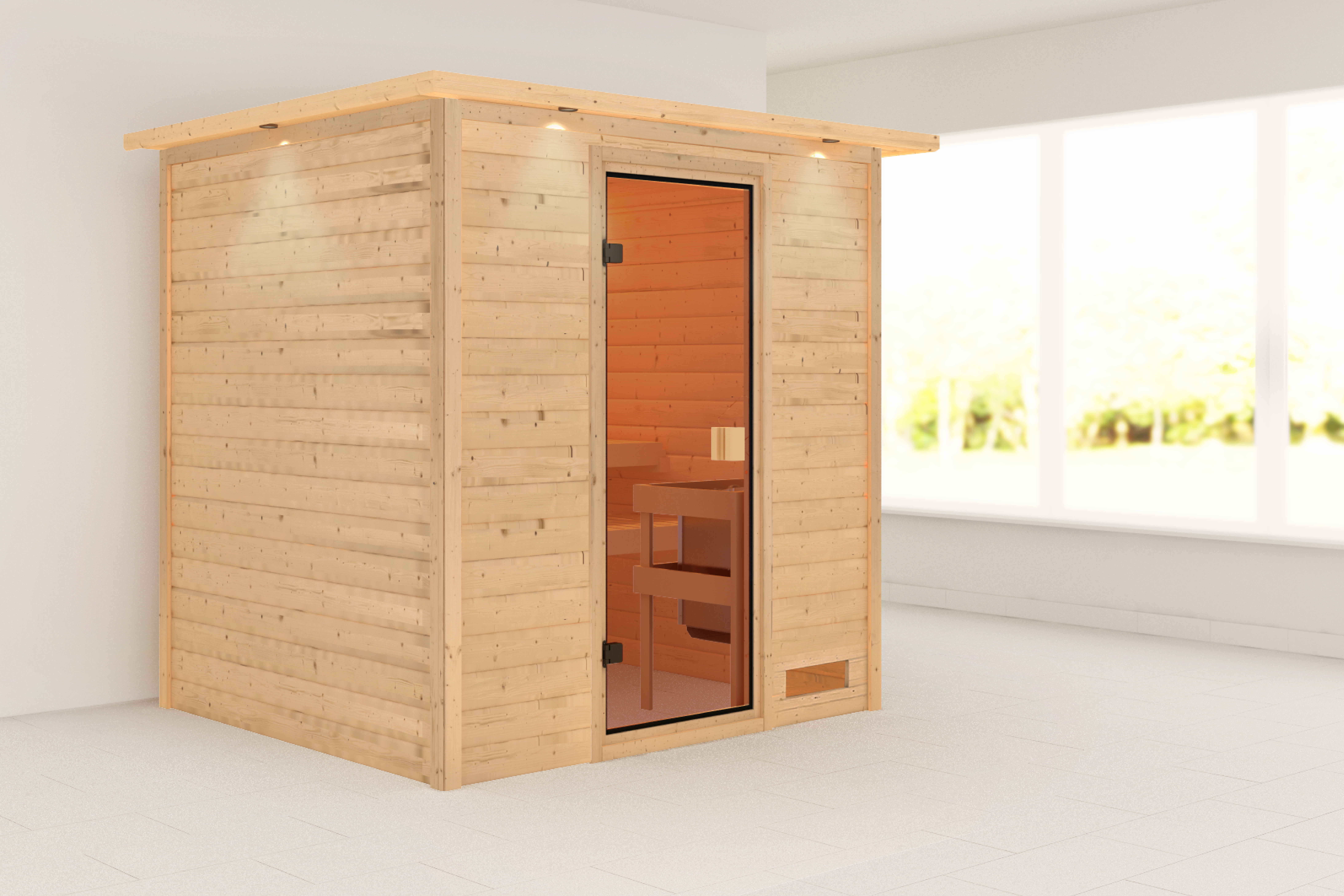 Karibu Sauna »"Ricky" mit bronzierter Tür und Kranz, naturbelassen«, aus ho günstig online kaufen