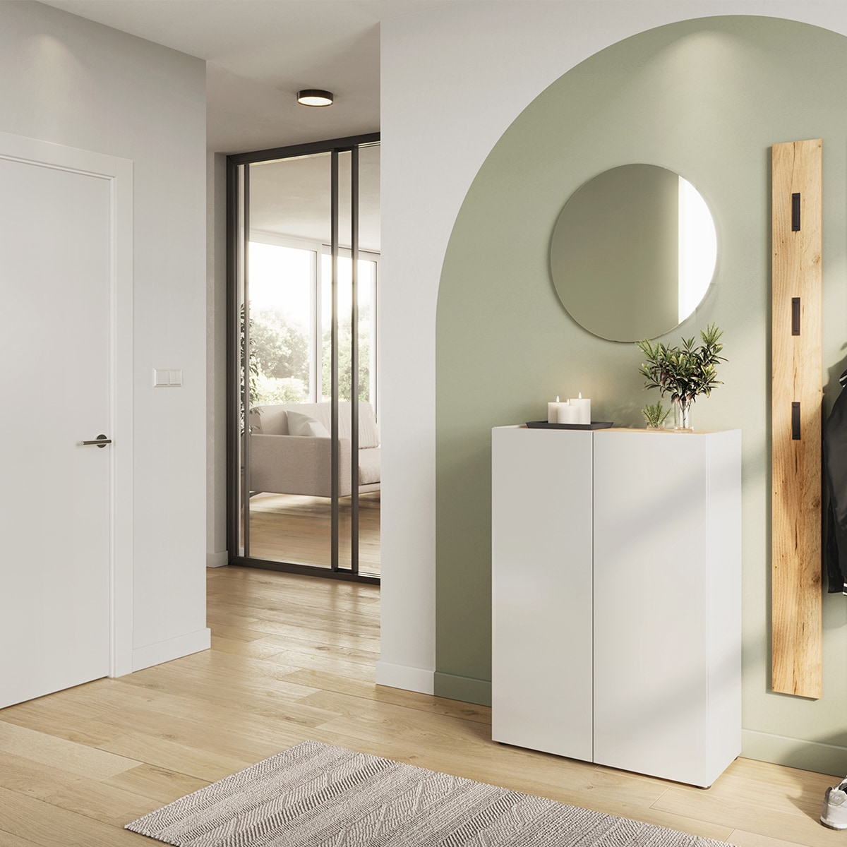 GERMANIA Garderoben-Set »Alviano«, (3 St.), mit rundem Spiegel, optional mit Hakenpaneel, Made in Germany