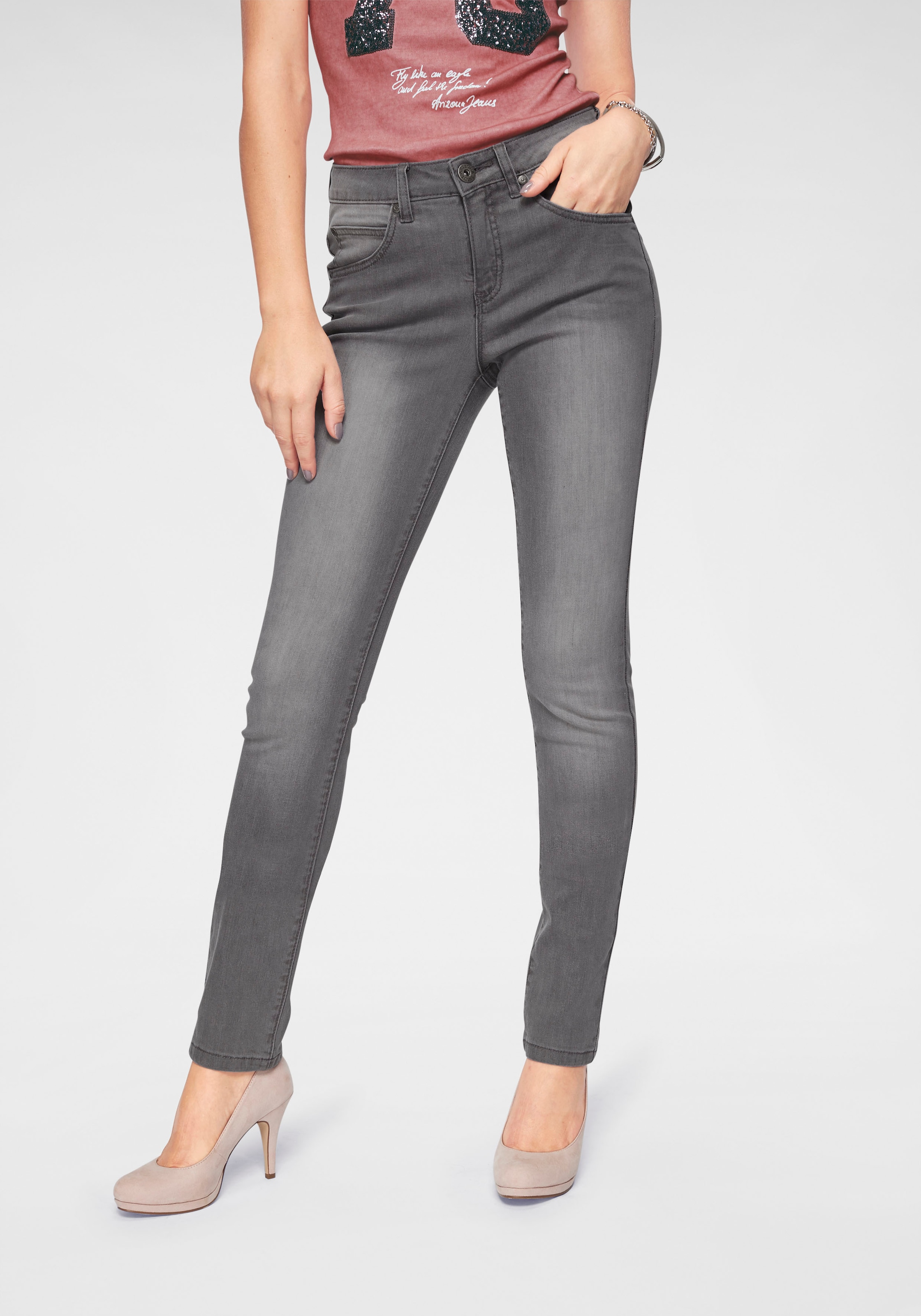 Arizona Slim-fit-Jeans »Curve-Collection«, hohe Leibhöhe, Five-Pocket-Design, Zip-Fly