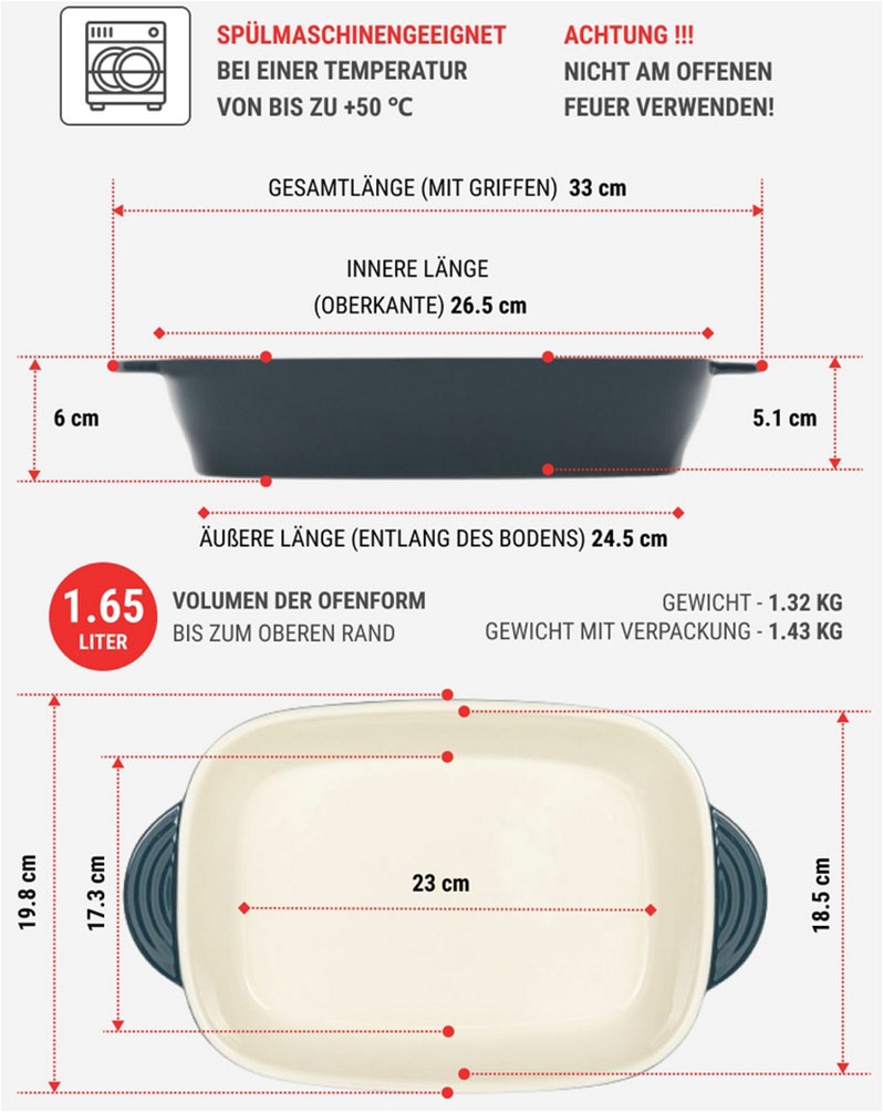 RESTO Kitchenware Backform »Fornax, Auflaufform, Lasagneform, Ofenform, spülmaschinengeeignet«, (1 St.), rechteckig, für Kuchen, Lasagne, Brownie