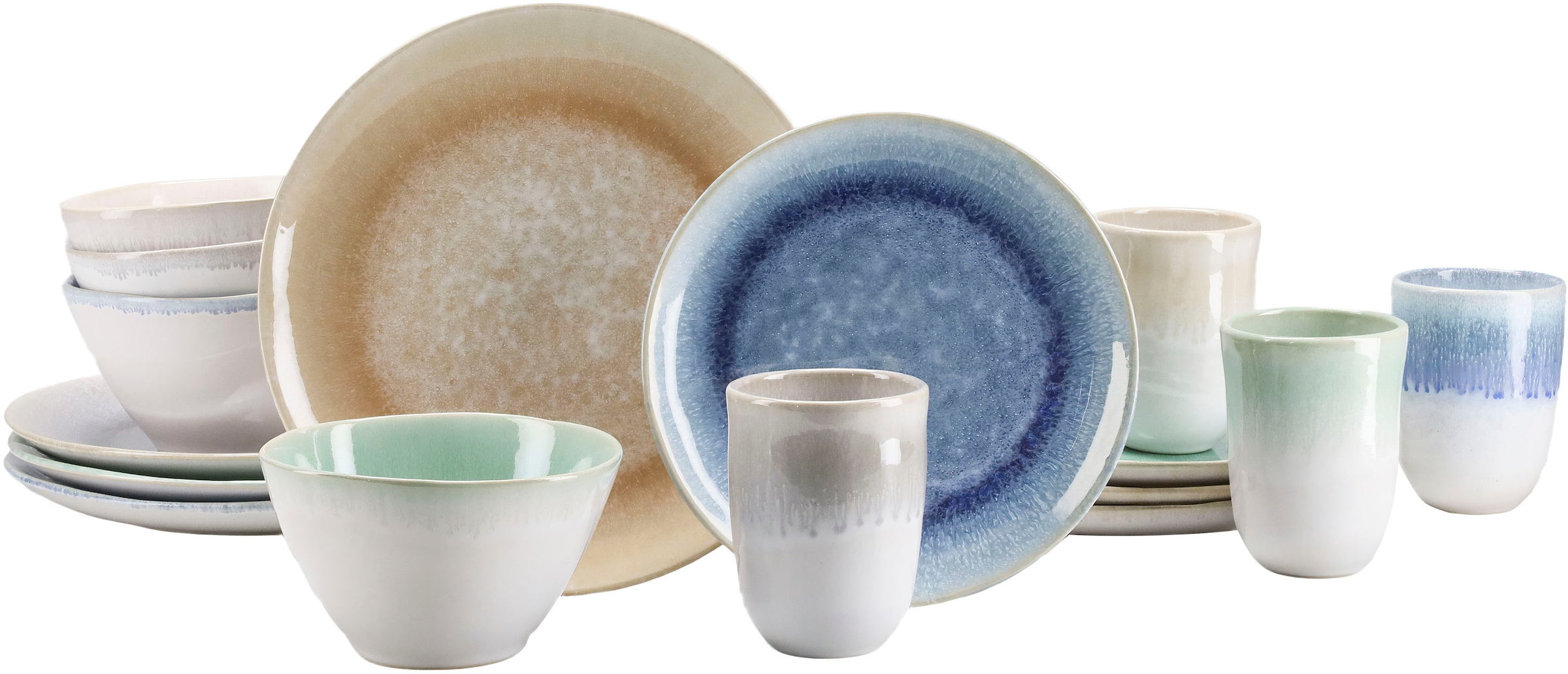 CreaTable Kombiservice »Aquarius« Spezialglasur, handwerklicher Look