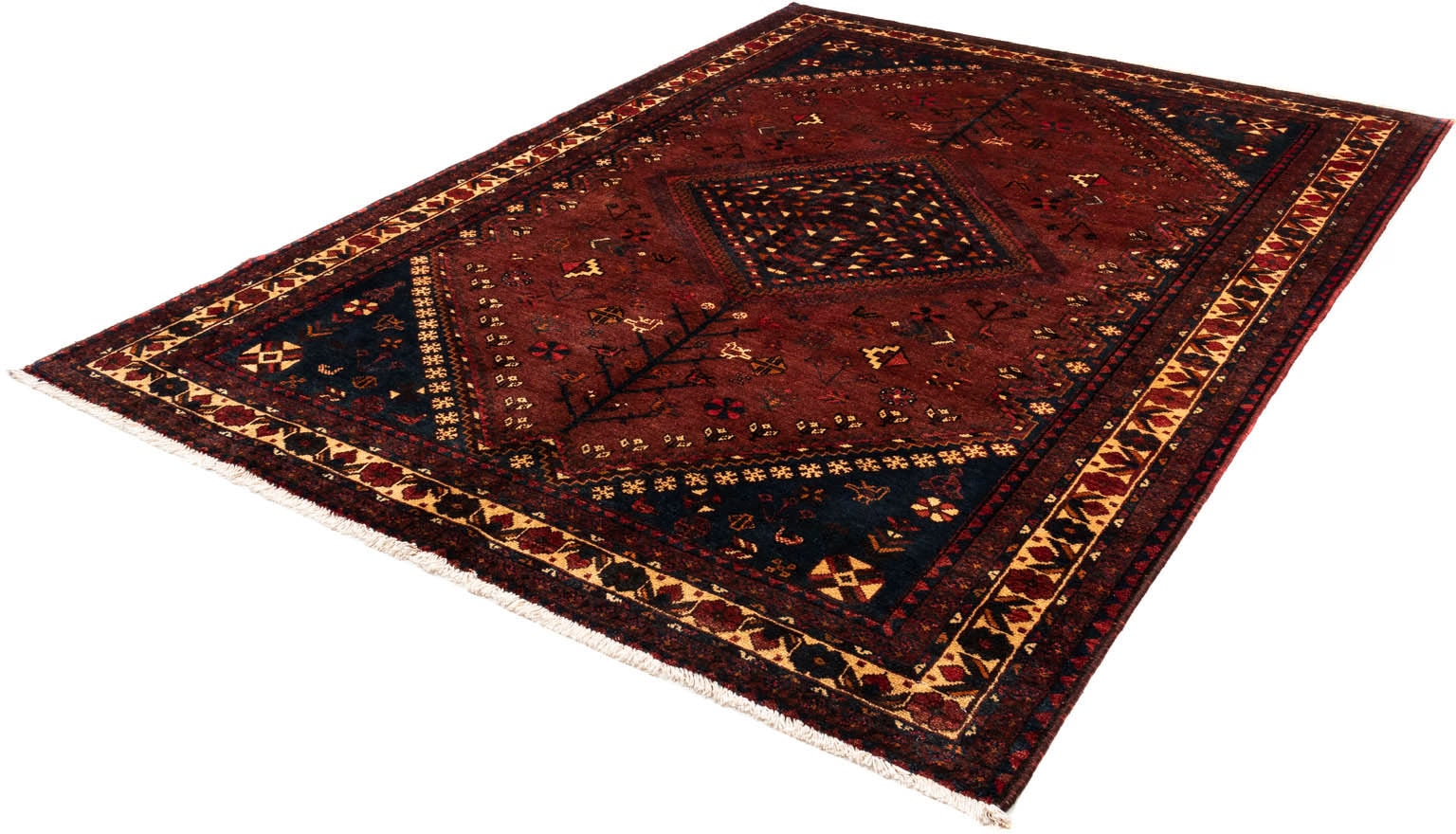 Wollteppich „Shiraz Medaillon 258 x 170 cm“, rechteckig, Unikat mit Zertifikat Dunkelrot 1 mm B/L: 170 cm x 258 cm – 1 mm