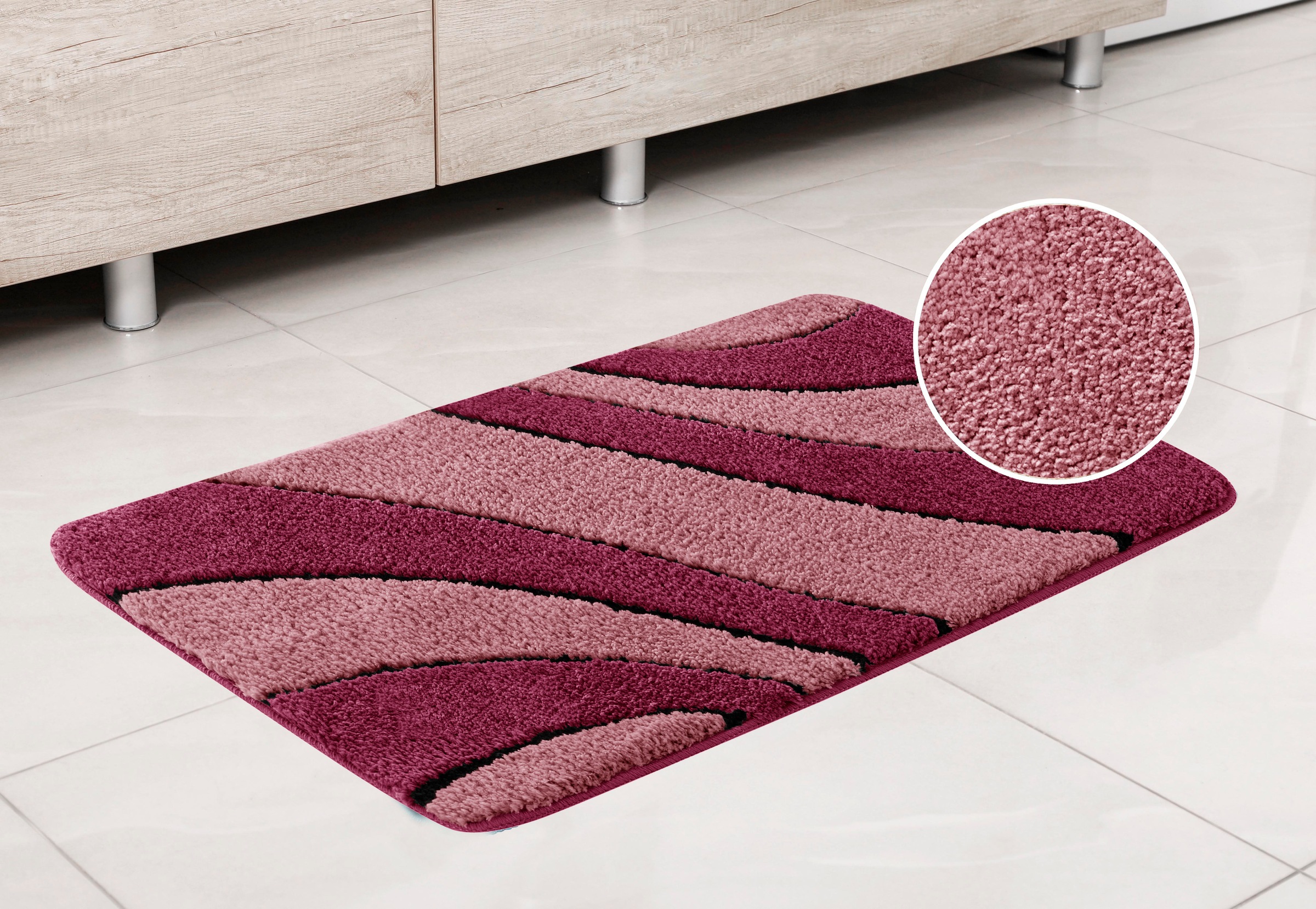 my home Badematte »Anna, Badvorleger, Badezimmer Teppich«, rutschhemmend beschichtet, fußbodenheizungsgeeignet-schnell trocknend, Badteppich, Hoch Tief Effekt, Modern, Weich, Wellen
