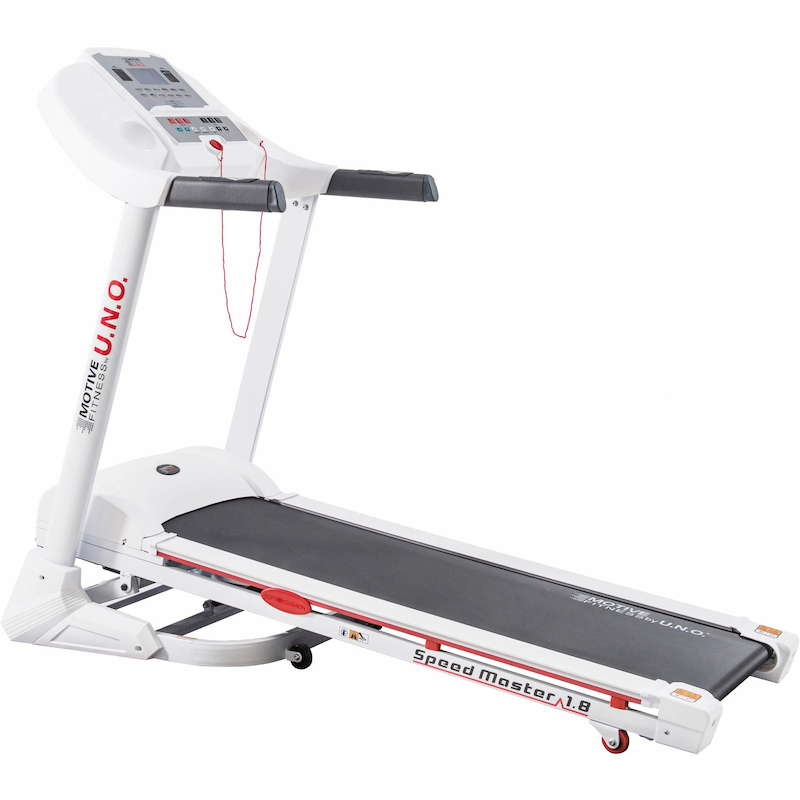 MOTIVE FITNESS BY U.N.O. Laufband »Speed Master 1.8 (mit/ohne Unterlegmatte)« bis max. 18 km/h, klappbar weiß/silberfarben