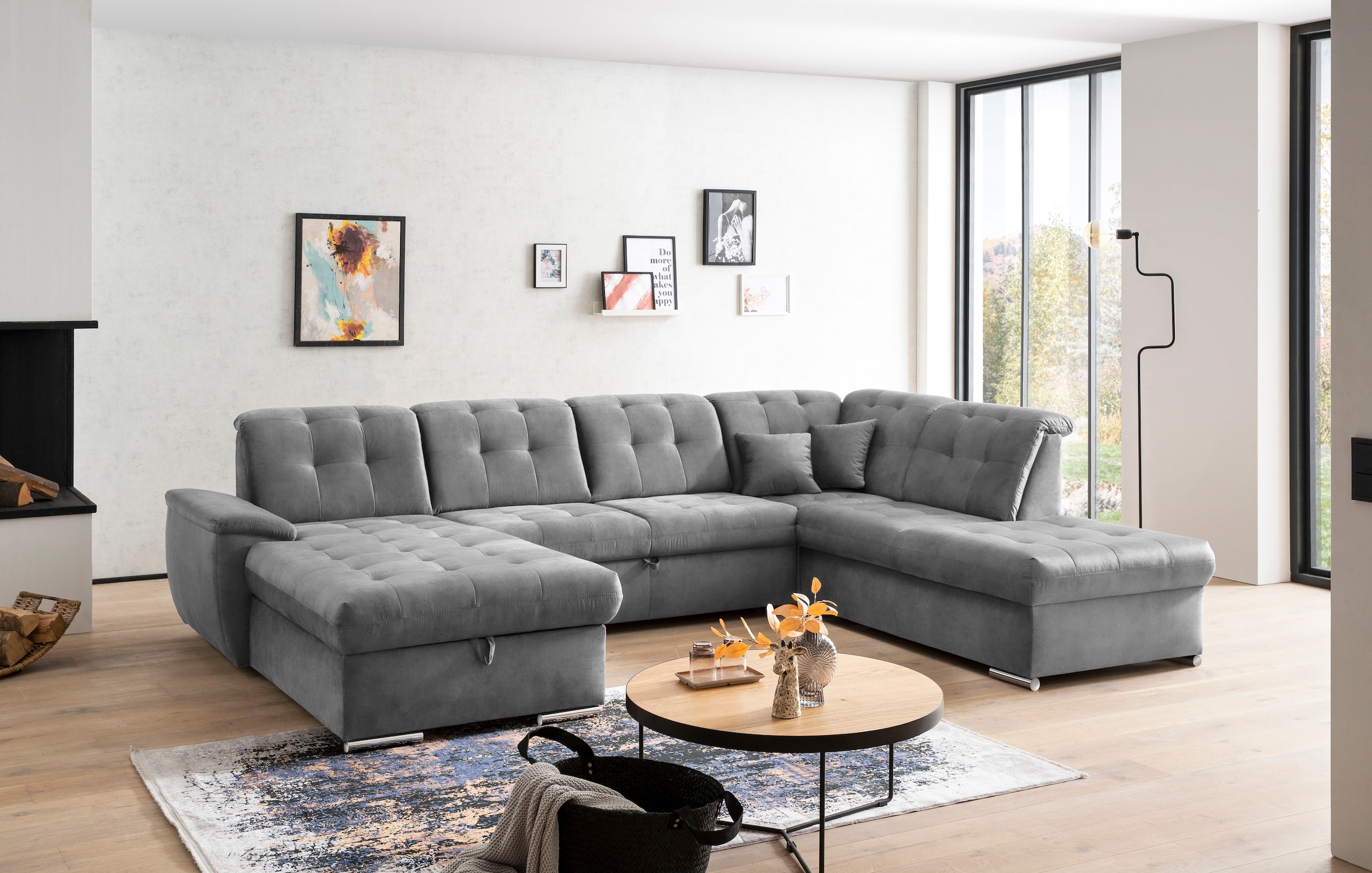 exxpo - sofa fashion Wohnlandschaft »Durango, aufwendige Sitz- und Rückenverarbeitung, bequem, U-Form«, inkl. Kopfteilverstellung, wahlweise mit Bettfunktion und Bettkasten