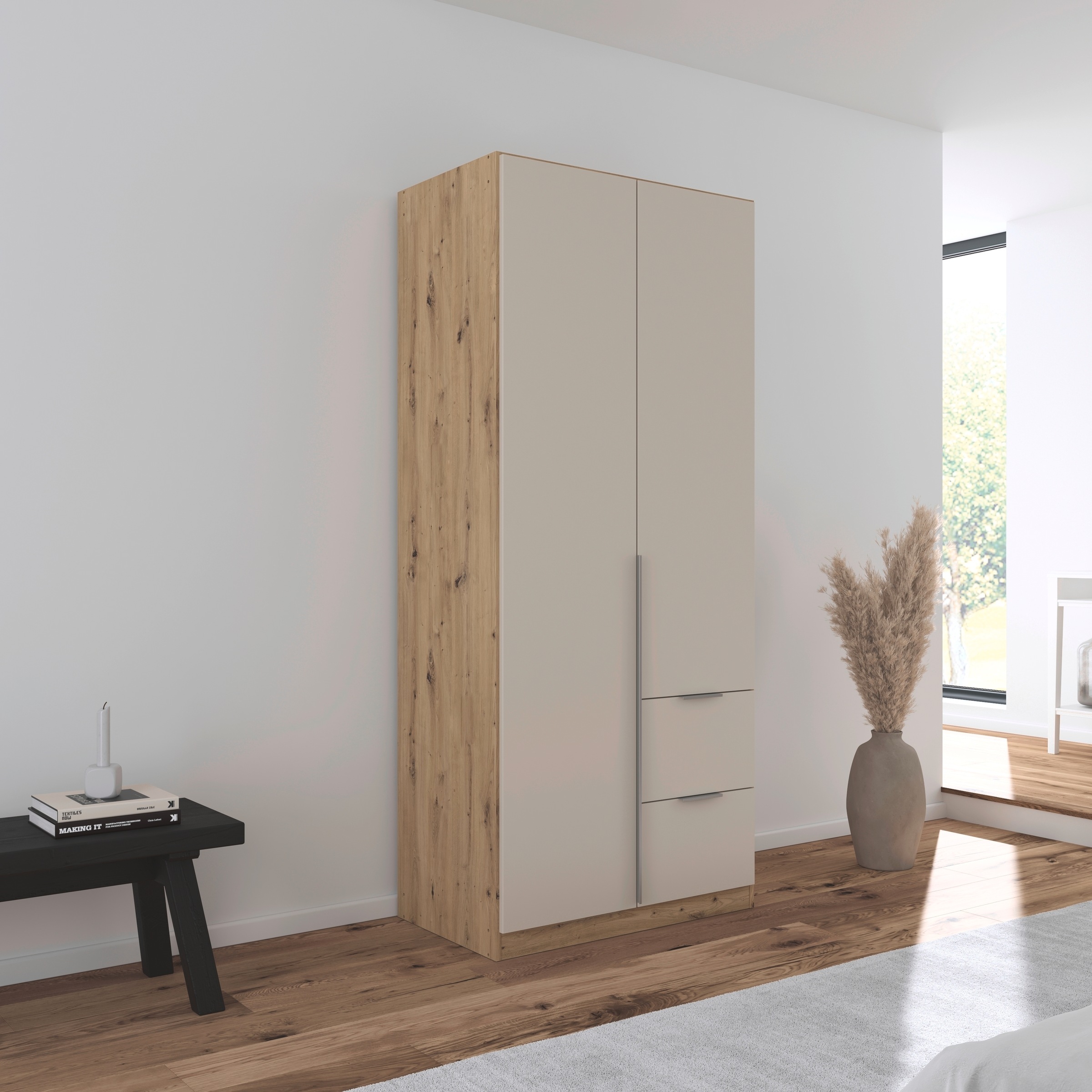 rauch Drehtürenschrank »Kleiderschrank Schrank Garderobe AGORDO mit Dekor- oder Hochglanzfront«, (in zwei Griff-Farben mit Dekor- oder Hochglanzfront), mit Außenschubkästen, in 6 Breiten und 2 Höhen MADE IN GERMANY