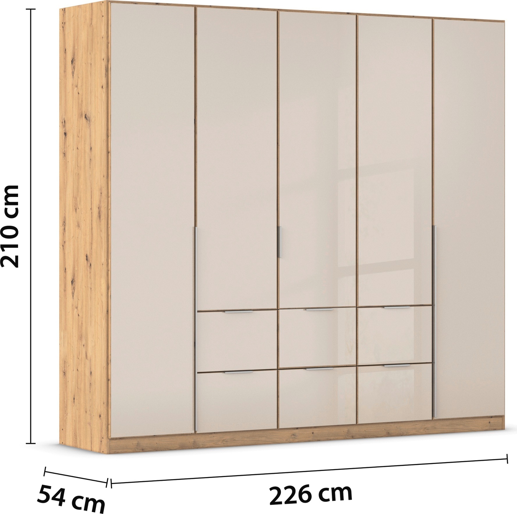 rauch Drehtürenschrank »Kleiderschrank Kleiderschränke Schrank Garderobe AGORDO mit Glasfront«, (in zwei Griff-Farben, Breiten 91-360 cm), mit Außenschubkästen, in 7 Breiten und 2 Höhen MADE IN GERMANY