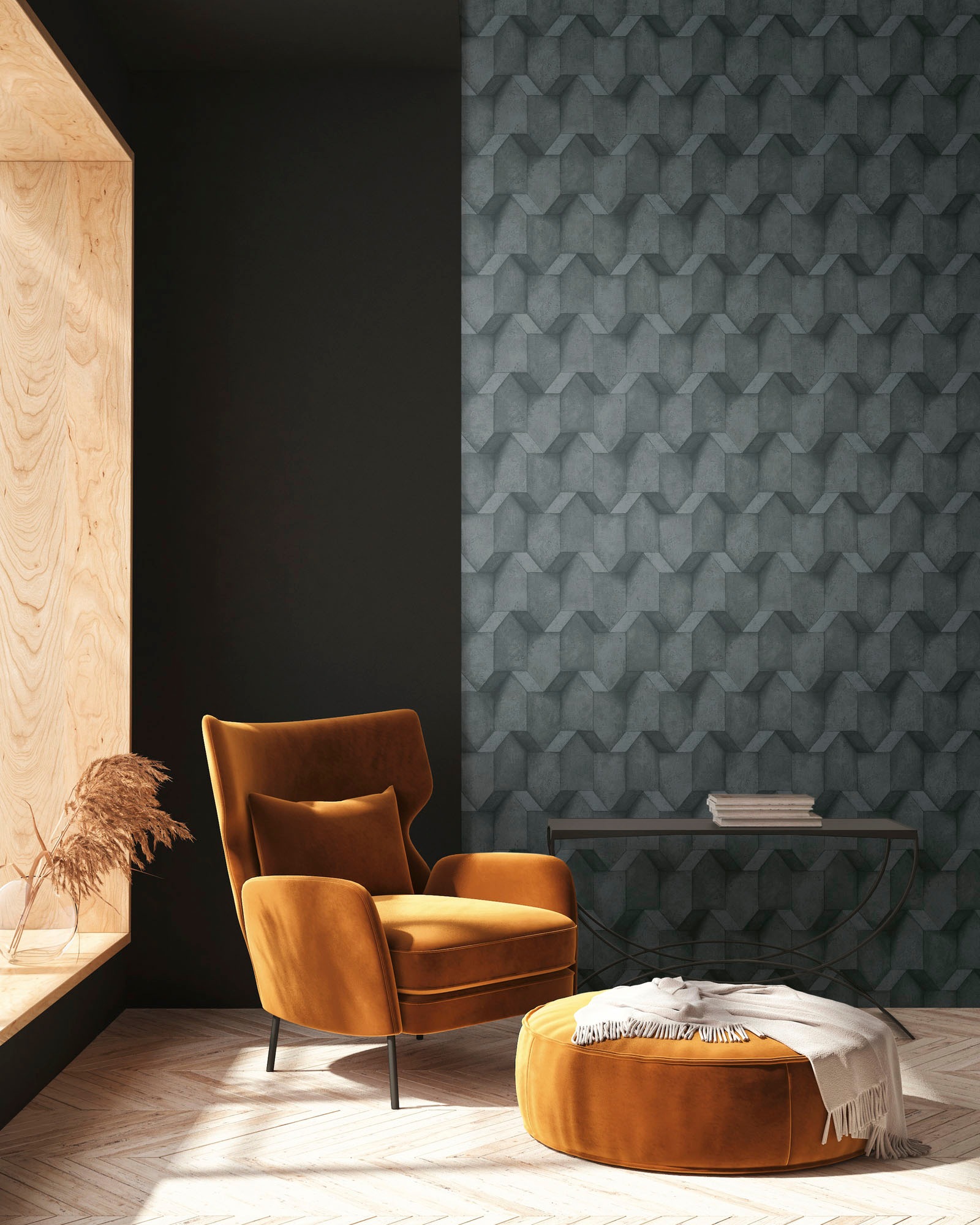 A.S. Création Vliestapete »THE BOS Betonoptik 3D Effekt«, matt-gemustert-neutral, Betonoptik 3D Effekt Tapeten Wohnzimmer Schlafzimmer Küche Anthrazit