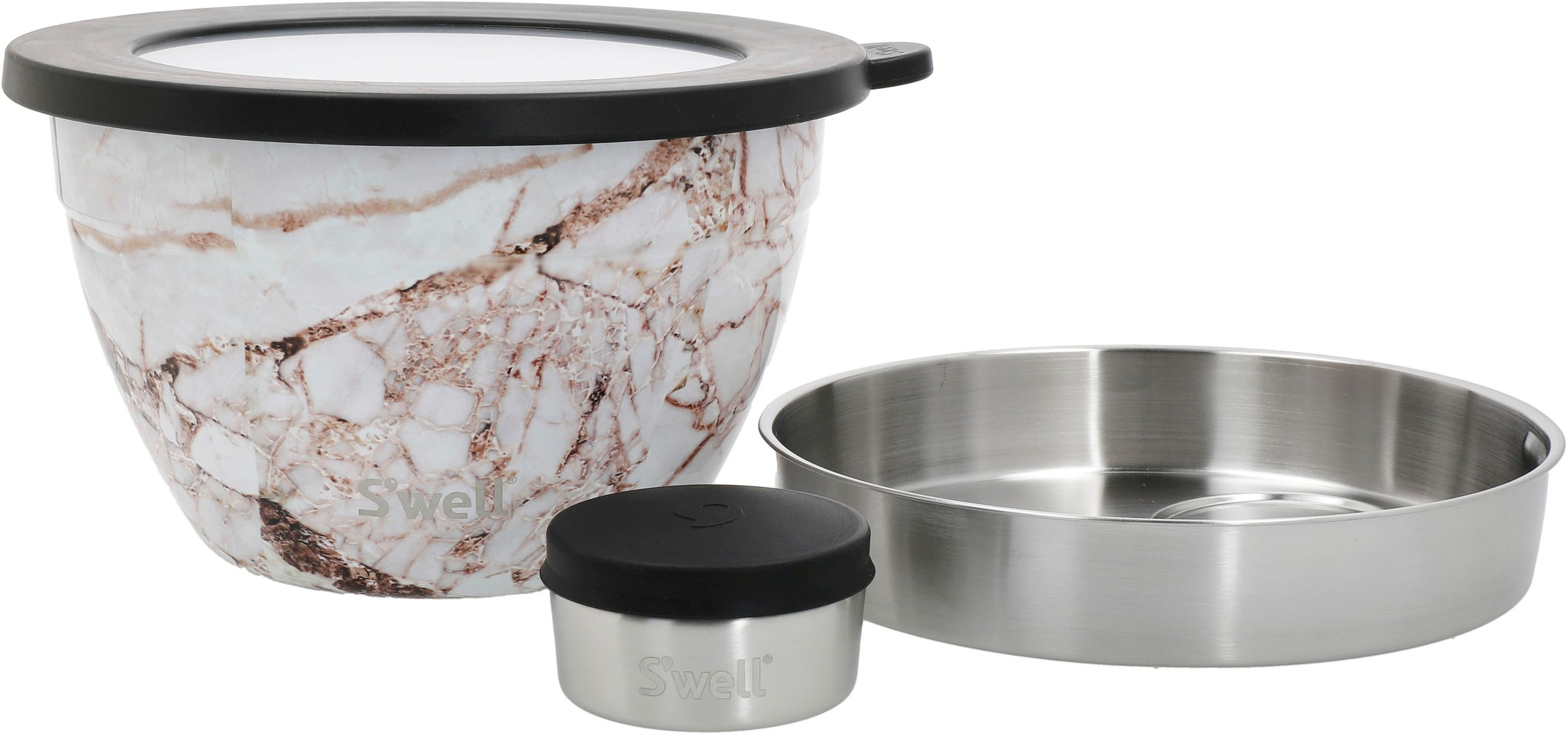 S'well Salatschüssel "S'well Calacatta Gold Salad Bowl Kit, 1.9L", gold (calacatta gold), B/H/L: 21cm x 12cm