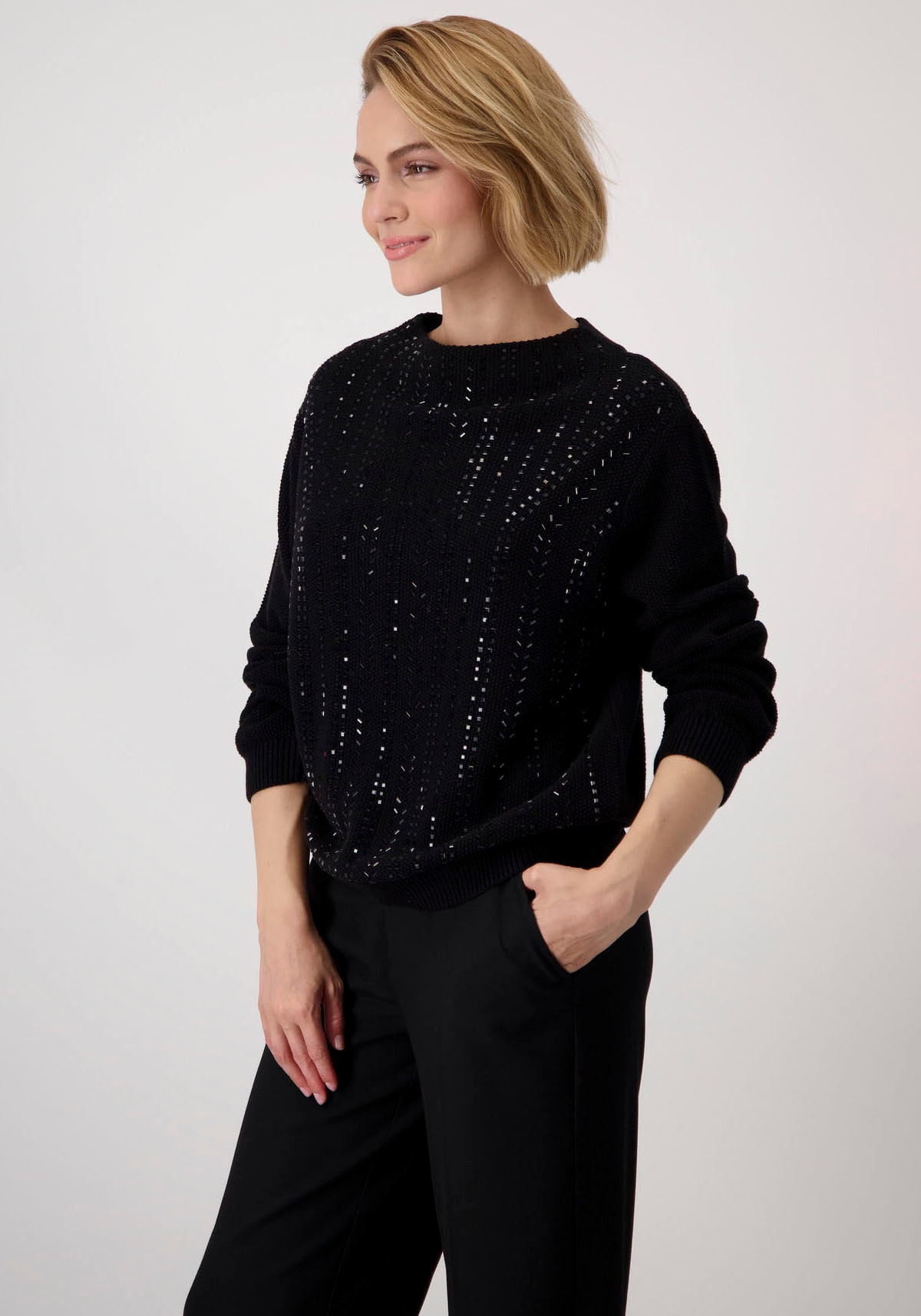Monari Stehkragenpullover, mit Glitzersteinchen