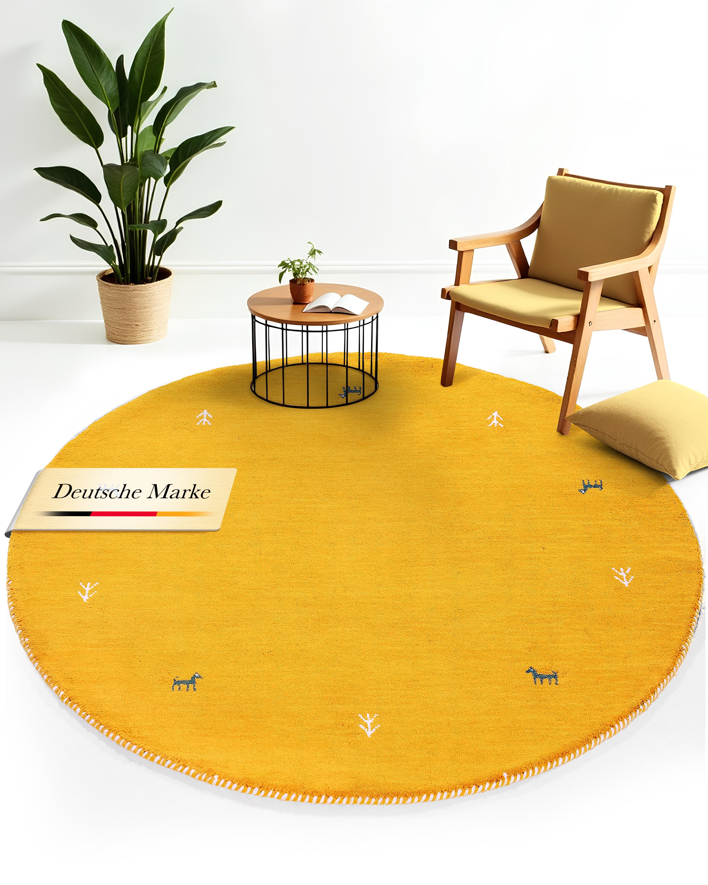 carpetfine Wollteppich »Gabbeh Uni« rund 15 mm Höhe reine Wolle handgewebt, Gabbeh Tiermotiv warmes Raumklima viele Größen