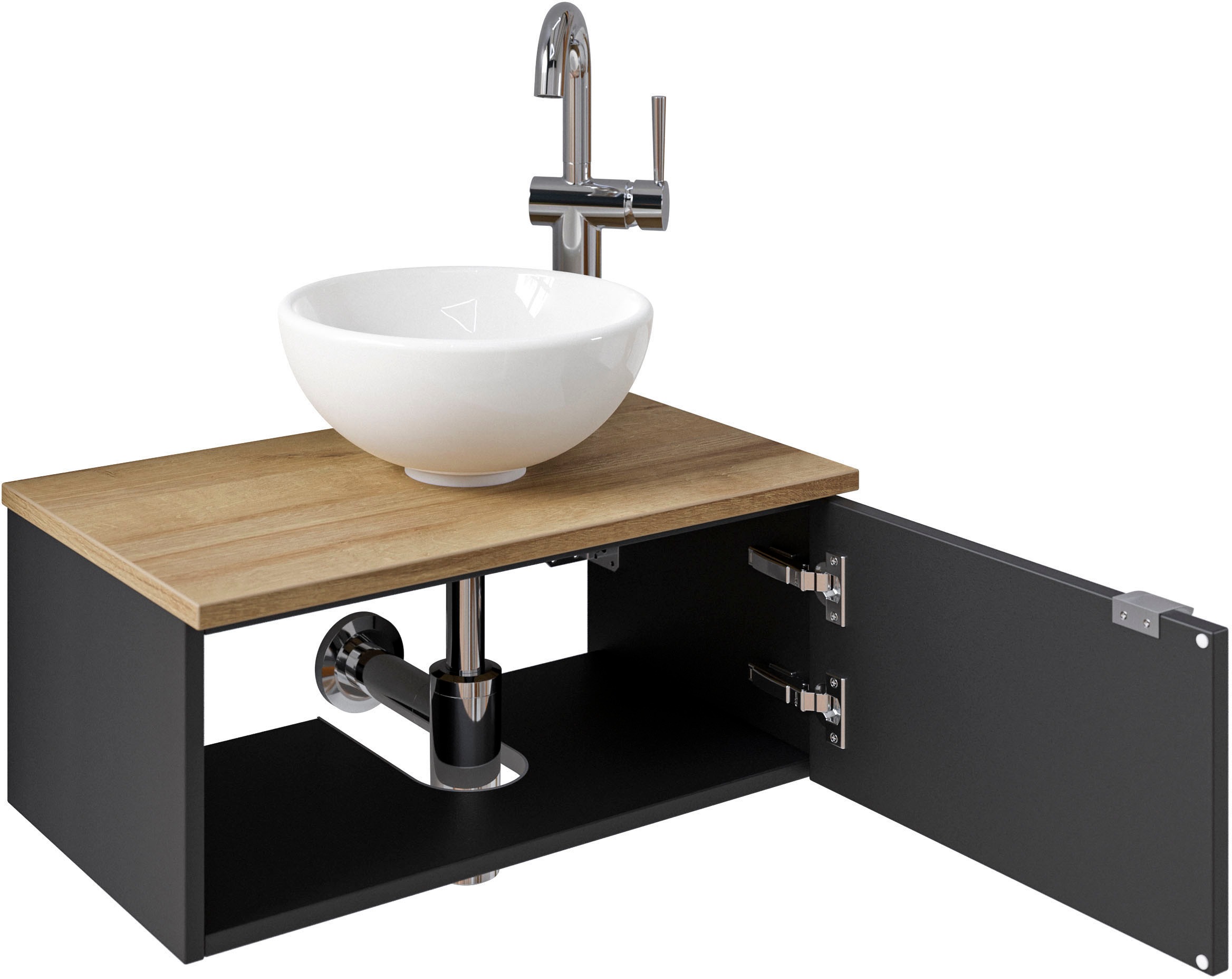Saphir Waschtisch »Serie 6915 Waschschale mit Unterschrank für Gästebad, Gäste WC«, 61 cm breit, 1 Tür, offenes Fach, kleine Bäder, ohne Armatur