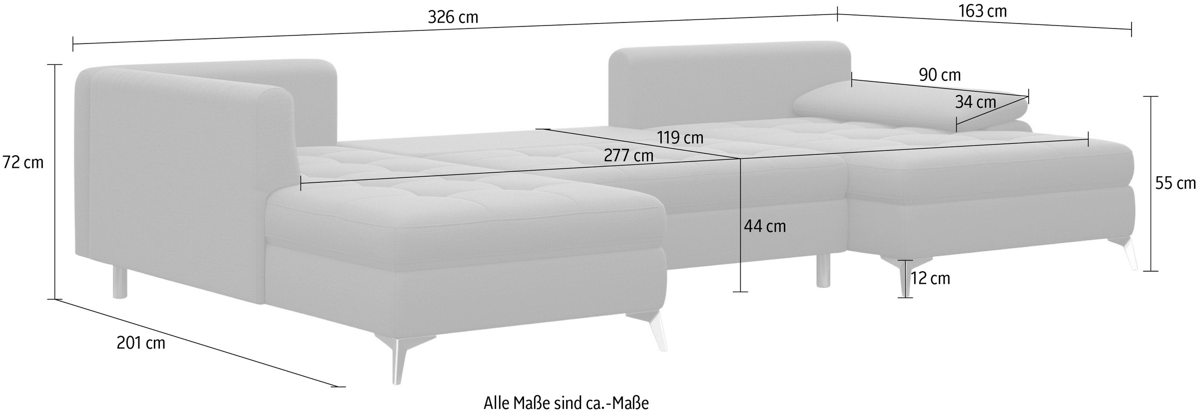 sit&more Wohnlandschaft »Latigo U-Form«, mit Recamiere, wahlweise mit Bettfunktion und Bettkasten