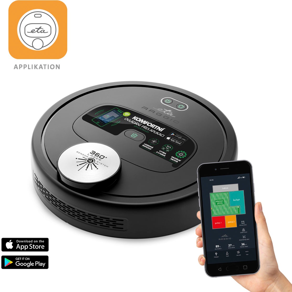 ETA Nass-Trocken-Saugroboter »RAGGIO 522590000 mit Wischfunktion« Höhe 10cm schwarz