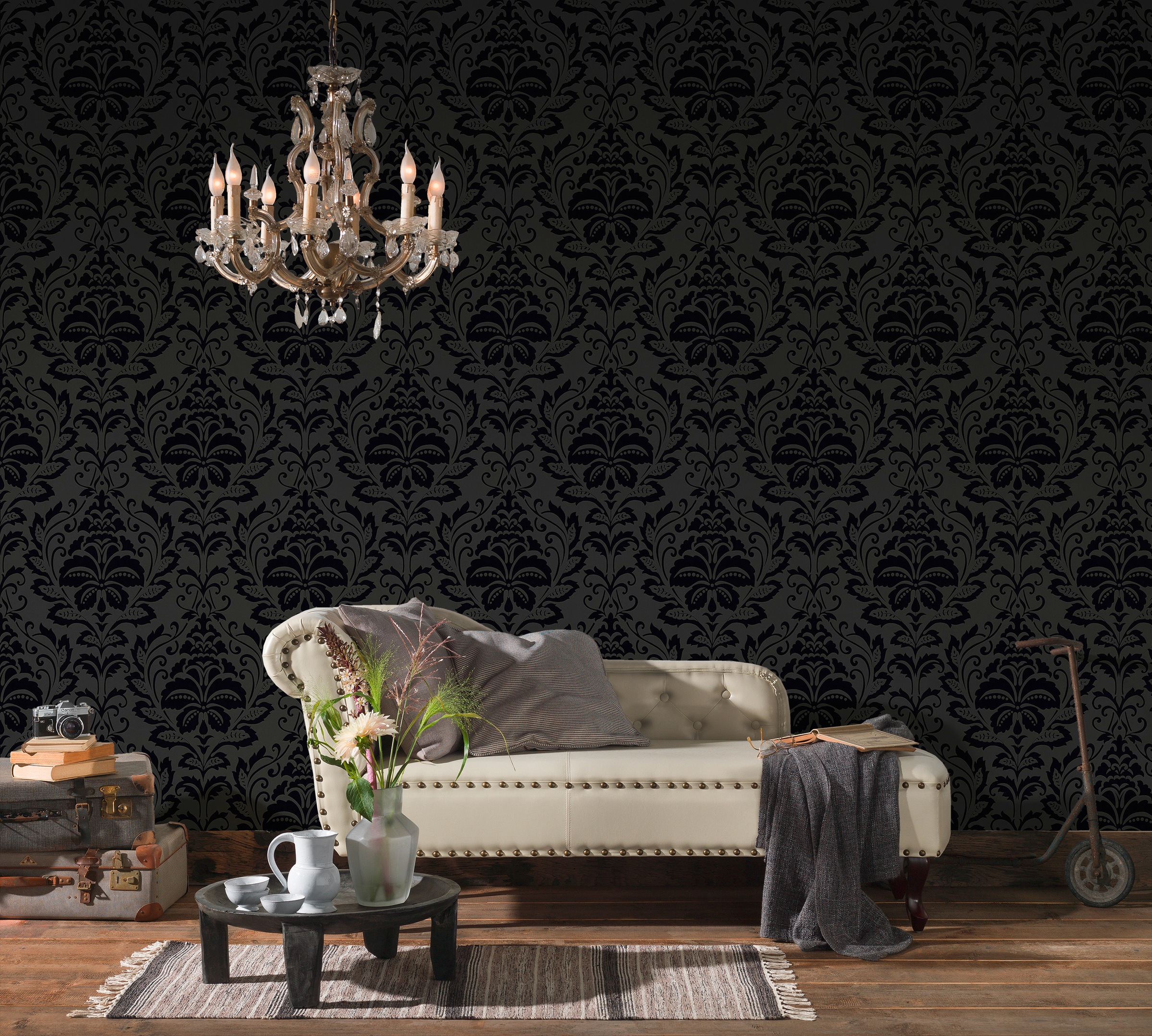 living walls Vliestapete »Black & White«, Barock-ornamental-gemustert, Ornament Tapete Barock Tapeten Wohnzimmer Schlafzimmer Küche modern