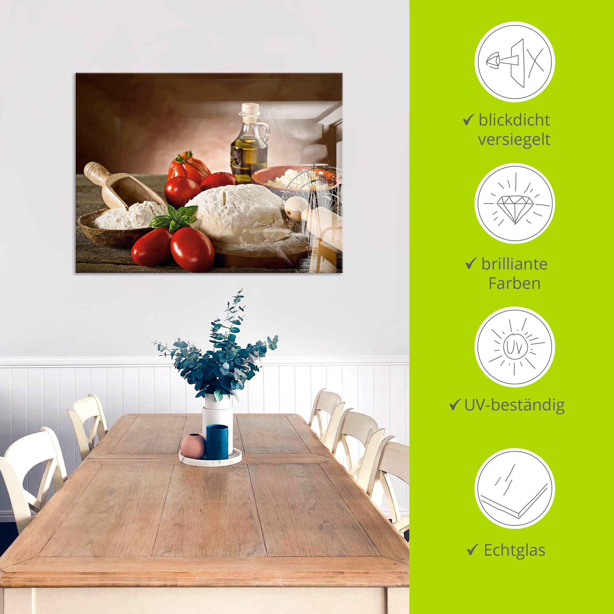 Artland Glasbild »Teig für Pizza« Lebensmittel 1 Stk. tlg. in verschiedenen Größen