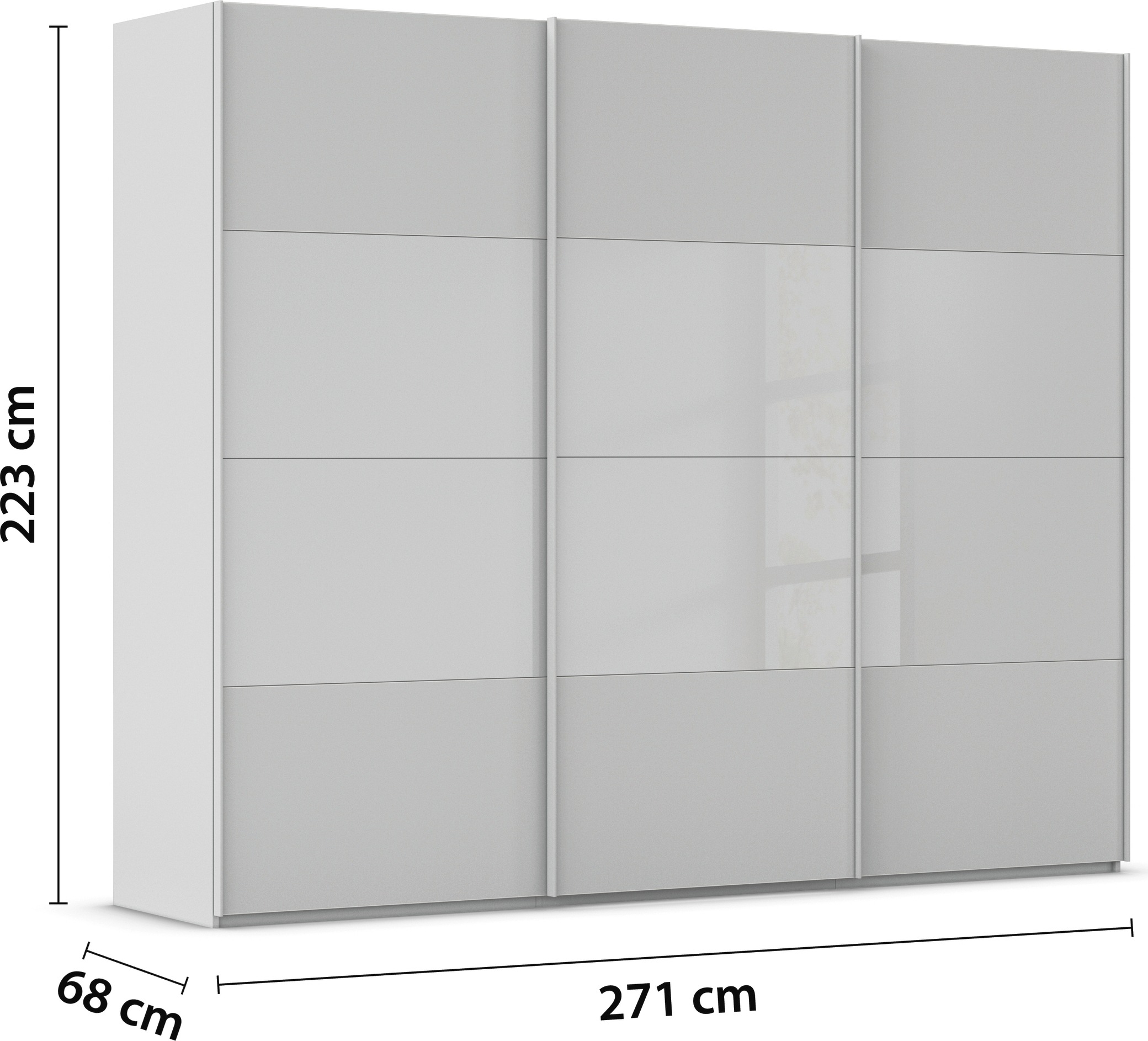 rauch Schwebetürenschrank »Kleiderschrank Schrank Garderobe Schlafzimmerschrank SCALE-FYRA«, edle Türen viergeteilt Glas matt/glänzend viele Farben MADE IN GERMANY