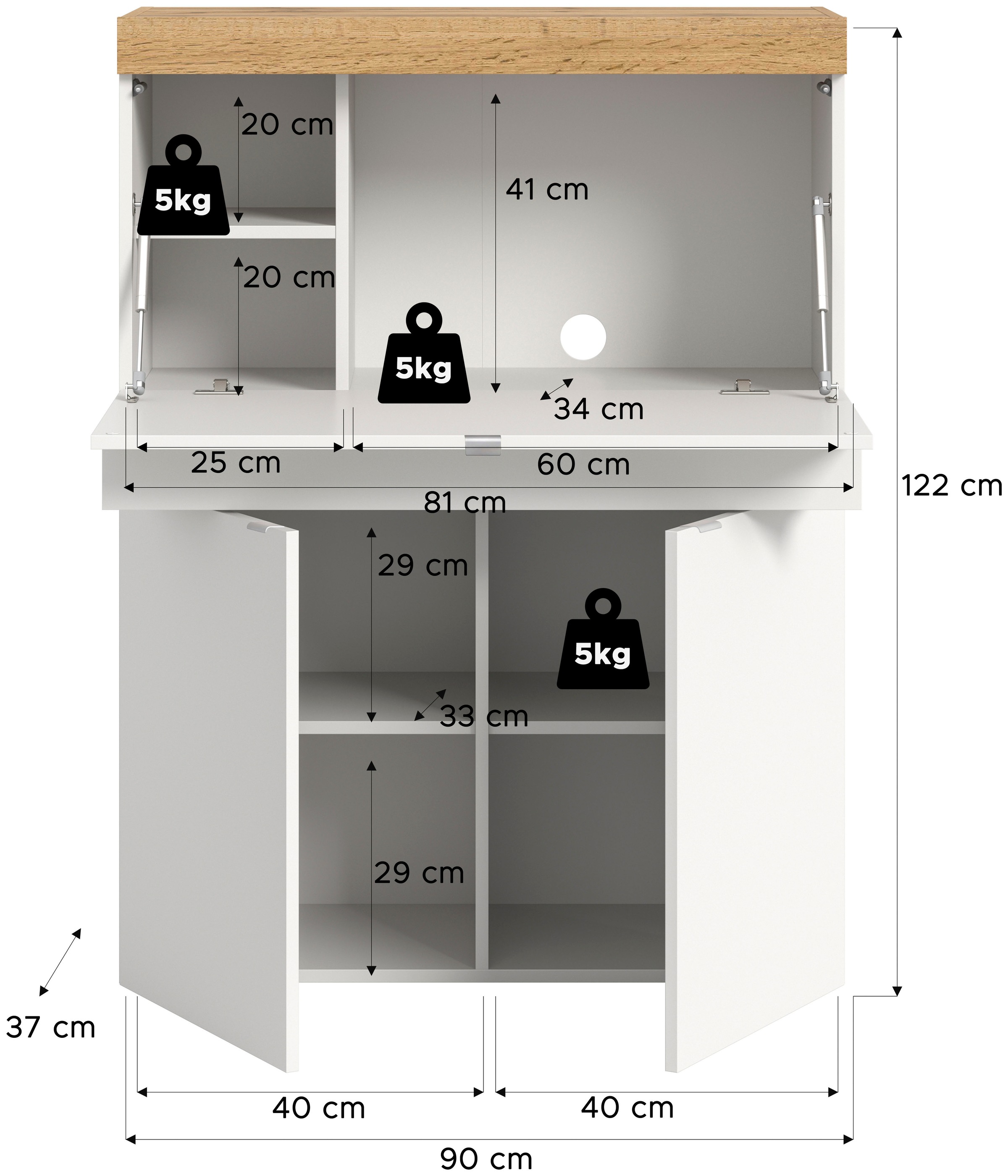 OTTO home Sekretär »MAMBO, Höhe 122cm, 2 Türen, 1 Schubkasten, 1 Klappe« Home-Office-Schreibtisch, PC-Schrank, Schreibtisch, Office