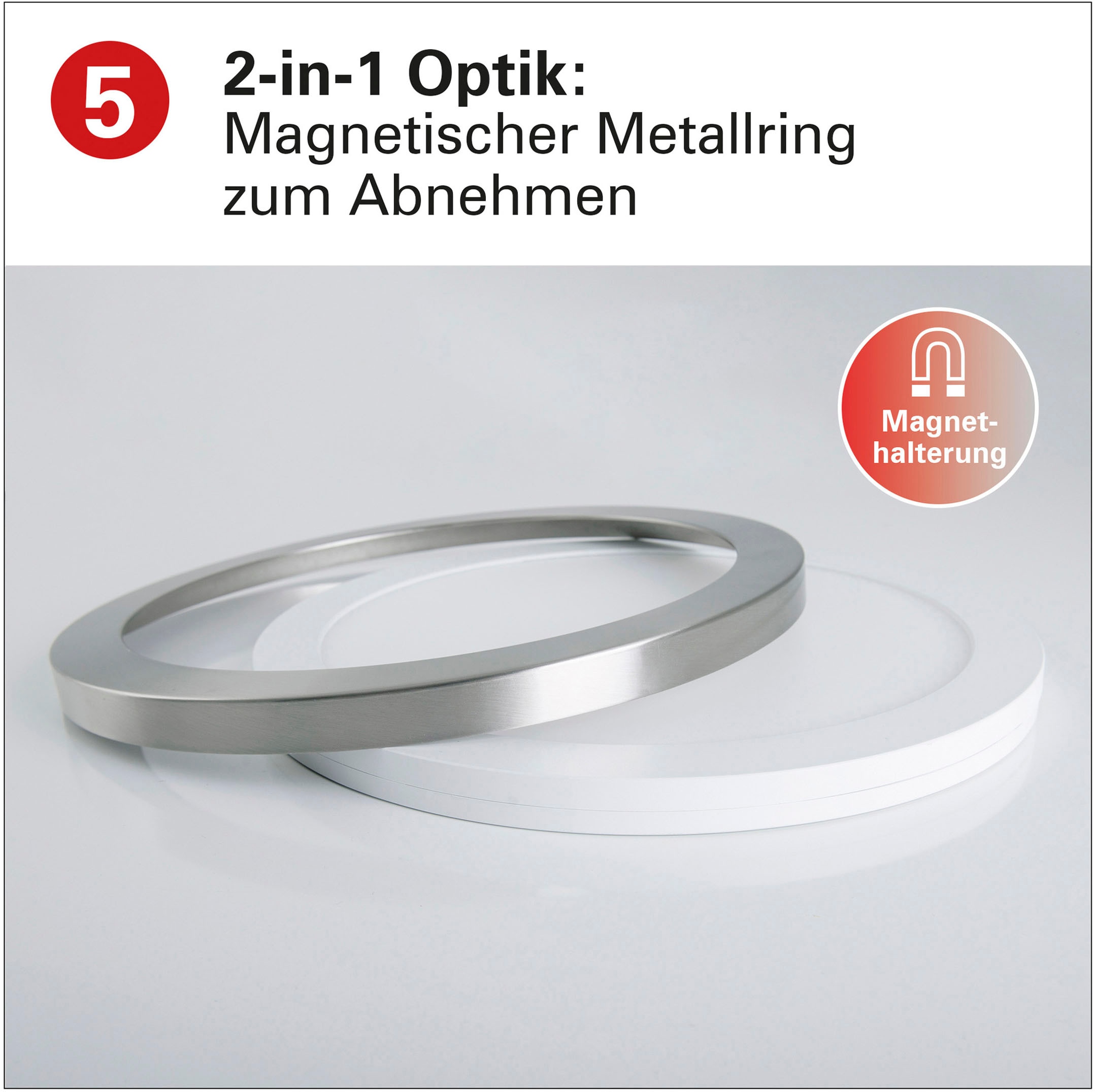 näve LED Deckenleuchte »Bonus«, 1 flammig, Leuchtmittel LED-Modul | LED fest integriert, 3 Lichtfarben, 2-in-1-Optik,Ring chrome magetisch abnehmbar