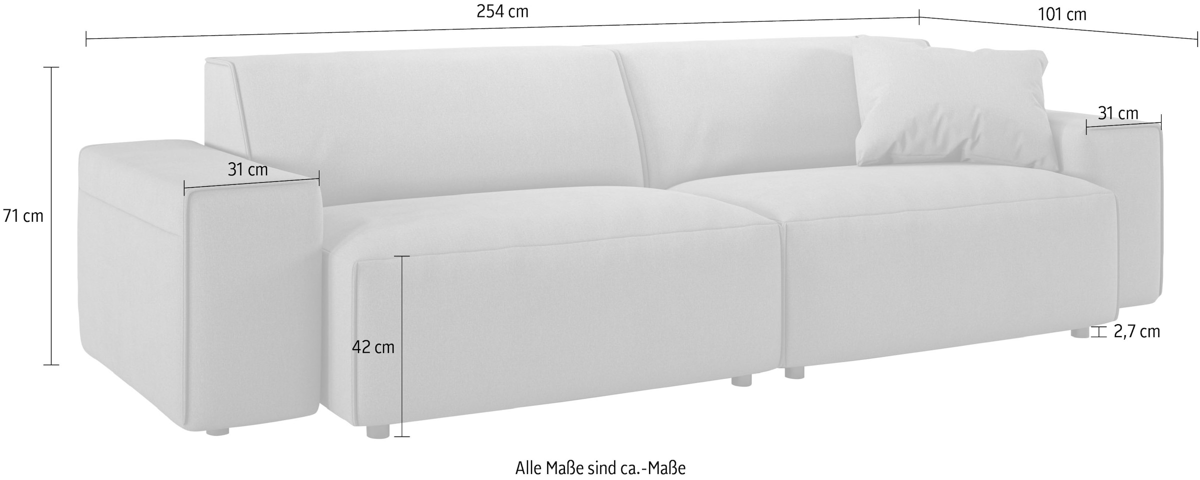 andas Big-Sofa »Glimminge  auch in Breitcord, Feincord + Easy care-Bezug,«, besondere Kedernähte Zierkissen