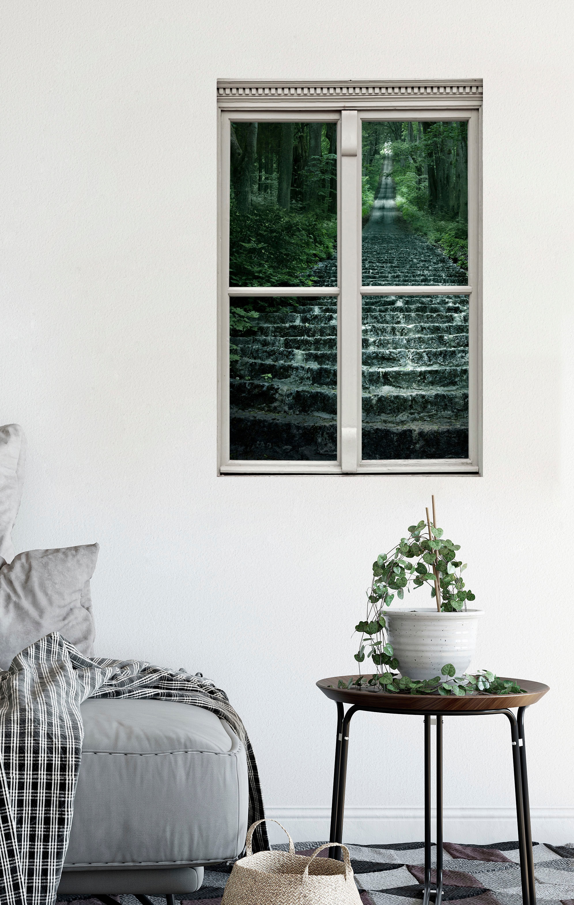 queence Wandsticker »Treppe im Wald« Wandsticker, Wandbild, selbstklebend, 3D, Fenster