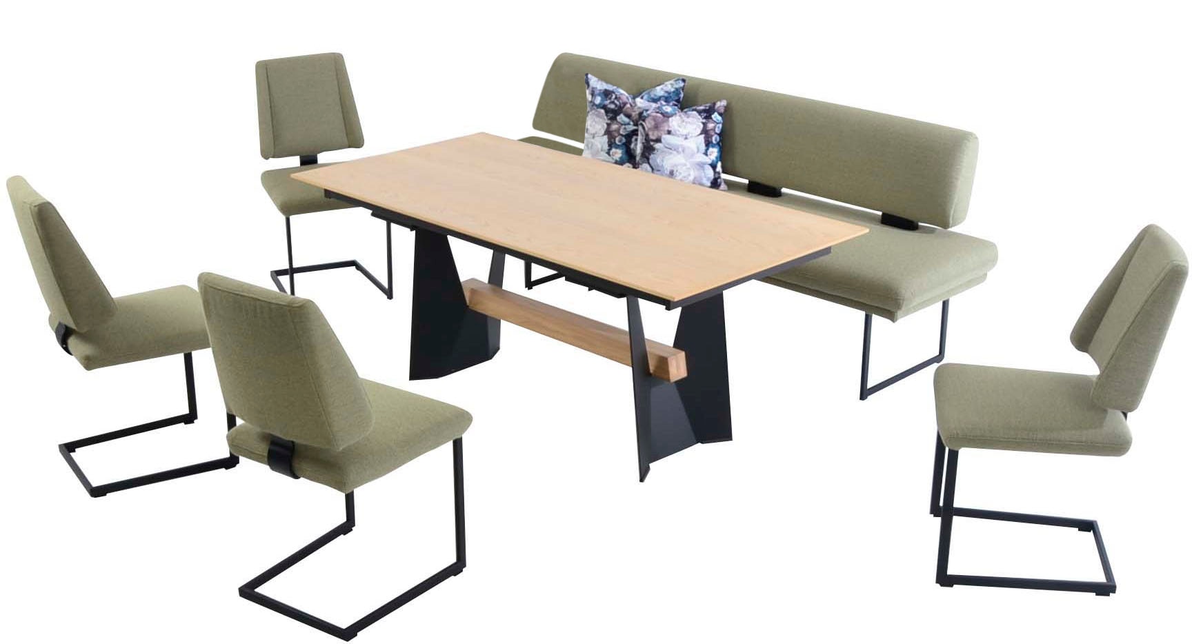 K+W Komfort & Wohnen Essgruppe »Longbeach«, (6 tlg.), Essgruppe in Spitzkissenoptik mit 4 Freischwingern, Gestell in Metall