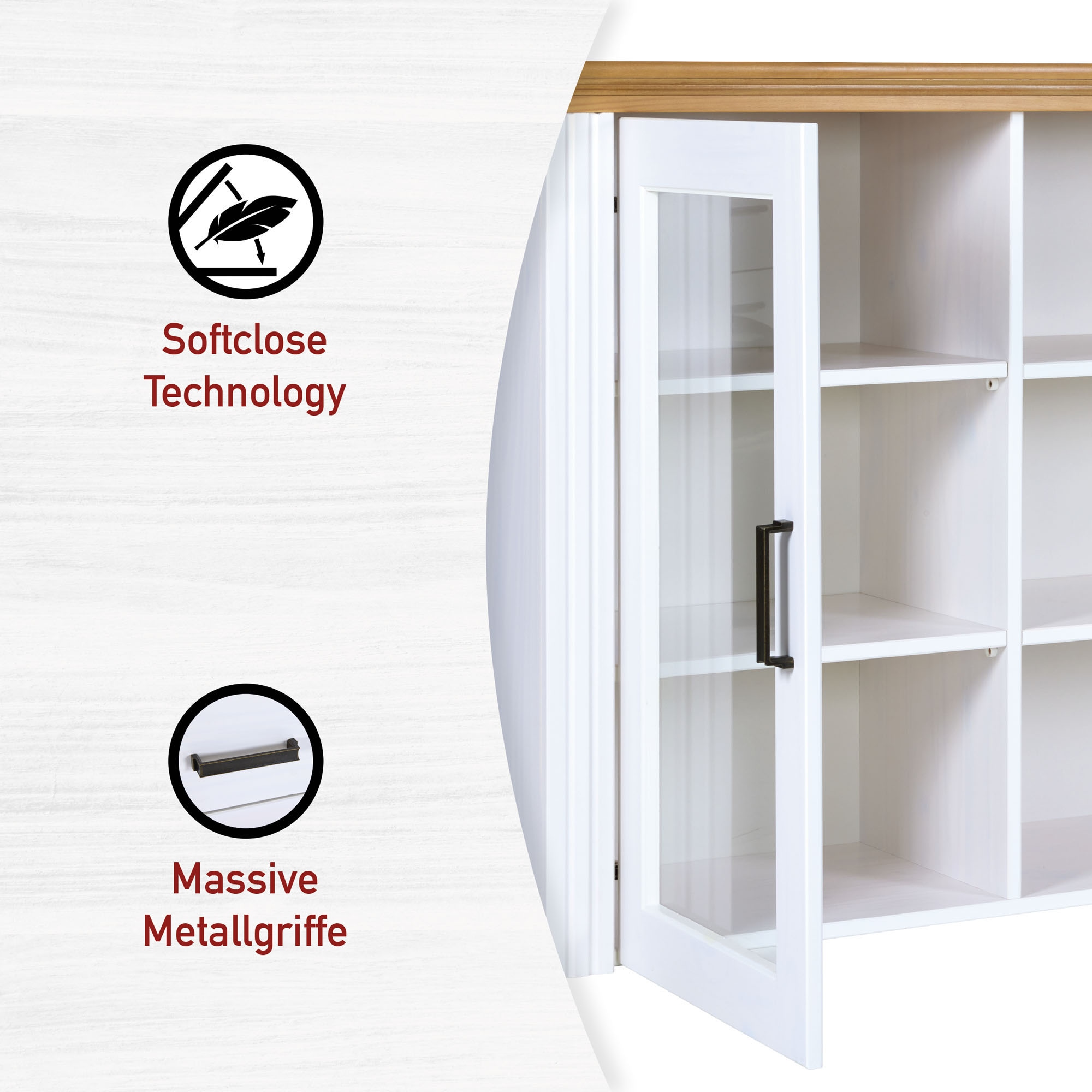 Inter Link Vitrinenaufsatz »Maluno« 1 Stk. tlg. Kiefer Massiv, Soft-Close, Stauraum, BxTxH: ca. 166,4 x 41,3 x 95 cm