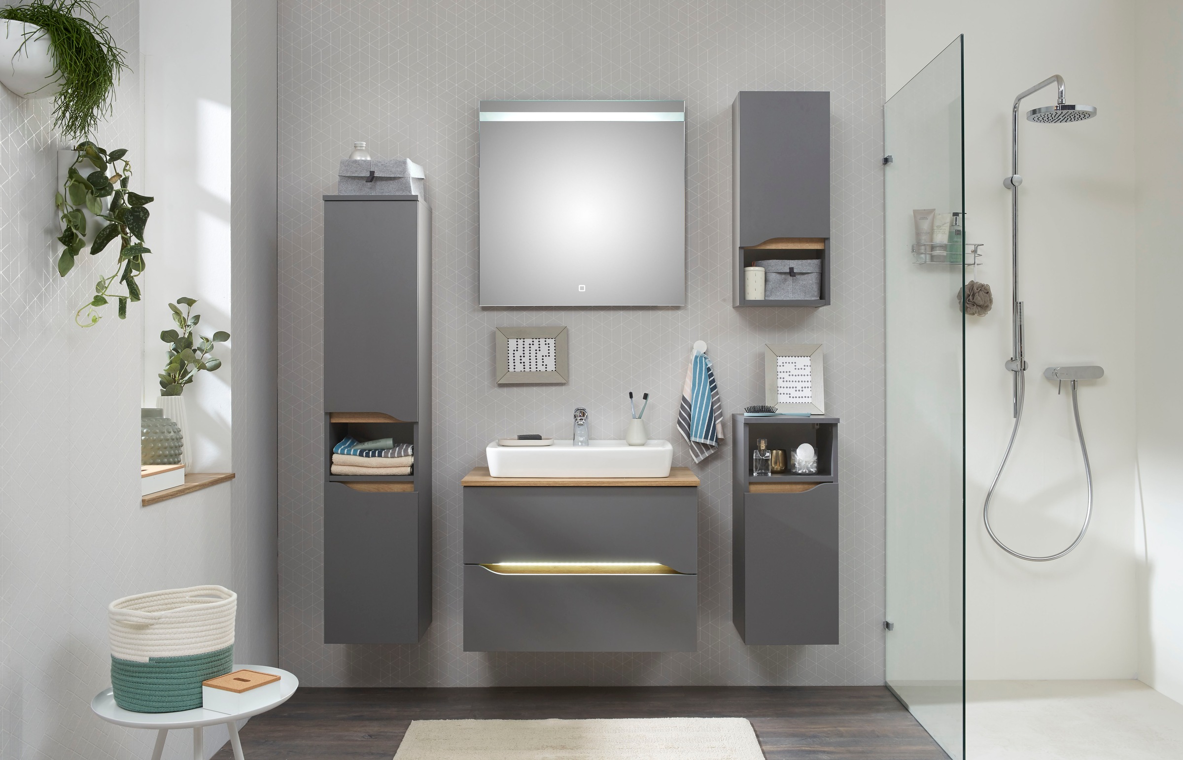 Saphir Badmöbel-Set »Quickset 5-teilig, Keramik-Aufsatzbecken mit LED-Spieg günstig online kaufen