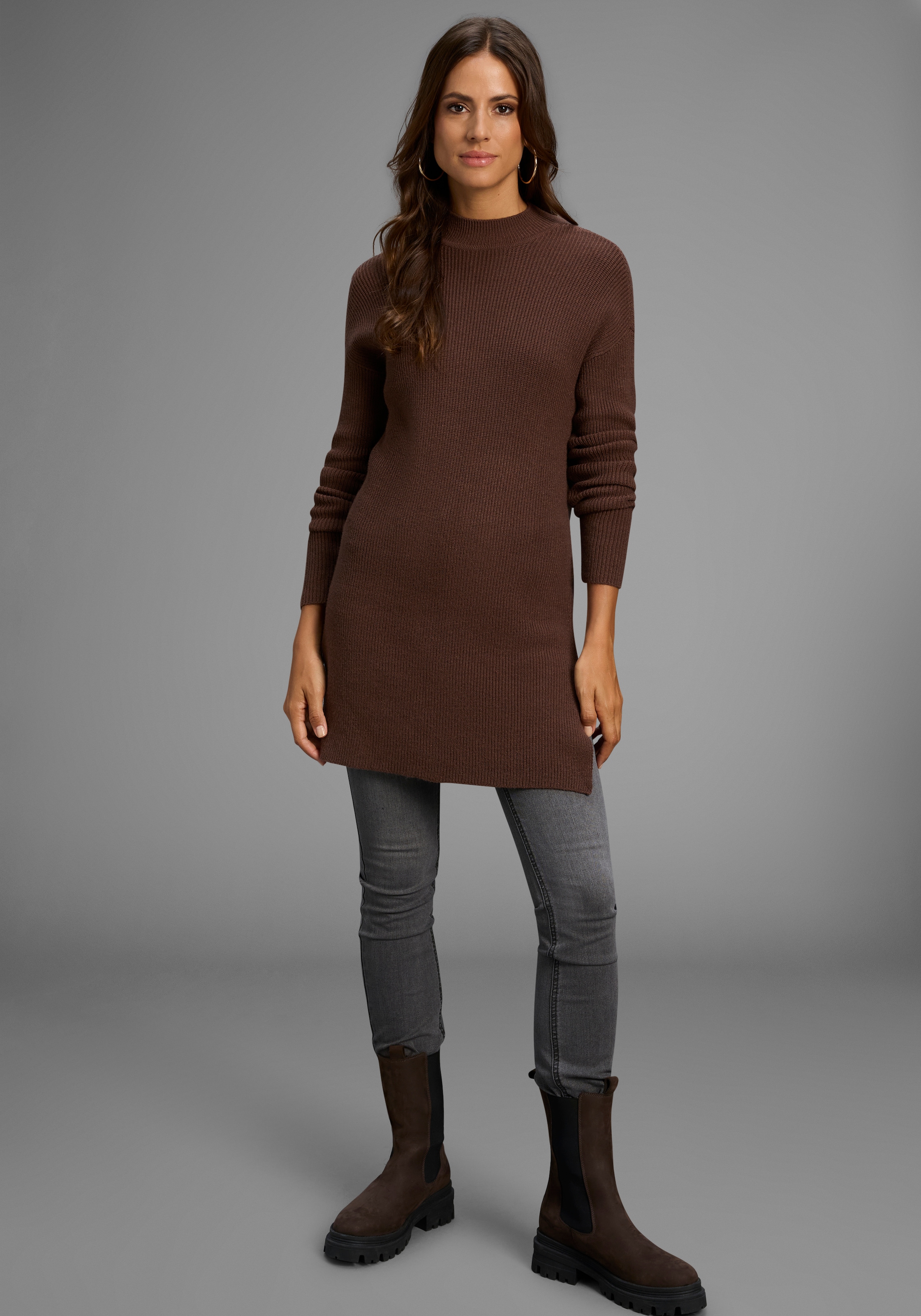 Laura Scott Stehkragenpullover kuscheliger Winterstrick mit seitlichen Schlitzen - NEUE KOLLEKTION