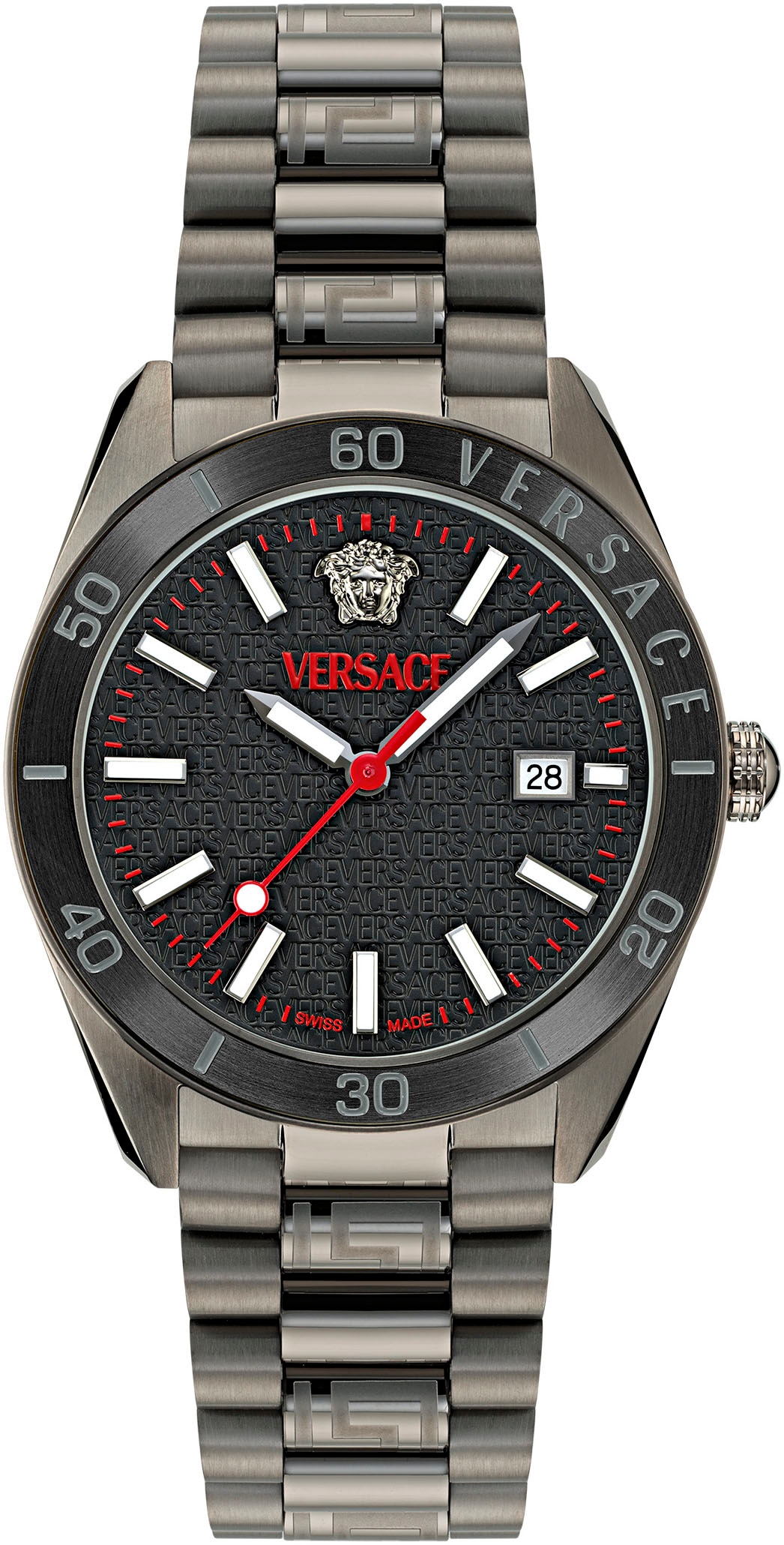 Versace Quarzuhr »V DOME«, Armbanduhr, Herrenuhr, Swiss Made, Leuchtindizes (Zifferblatt), Datum