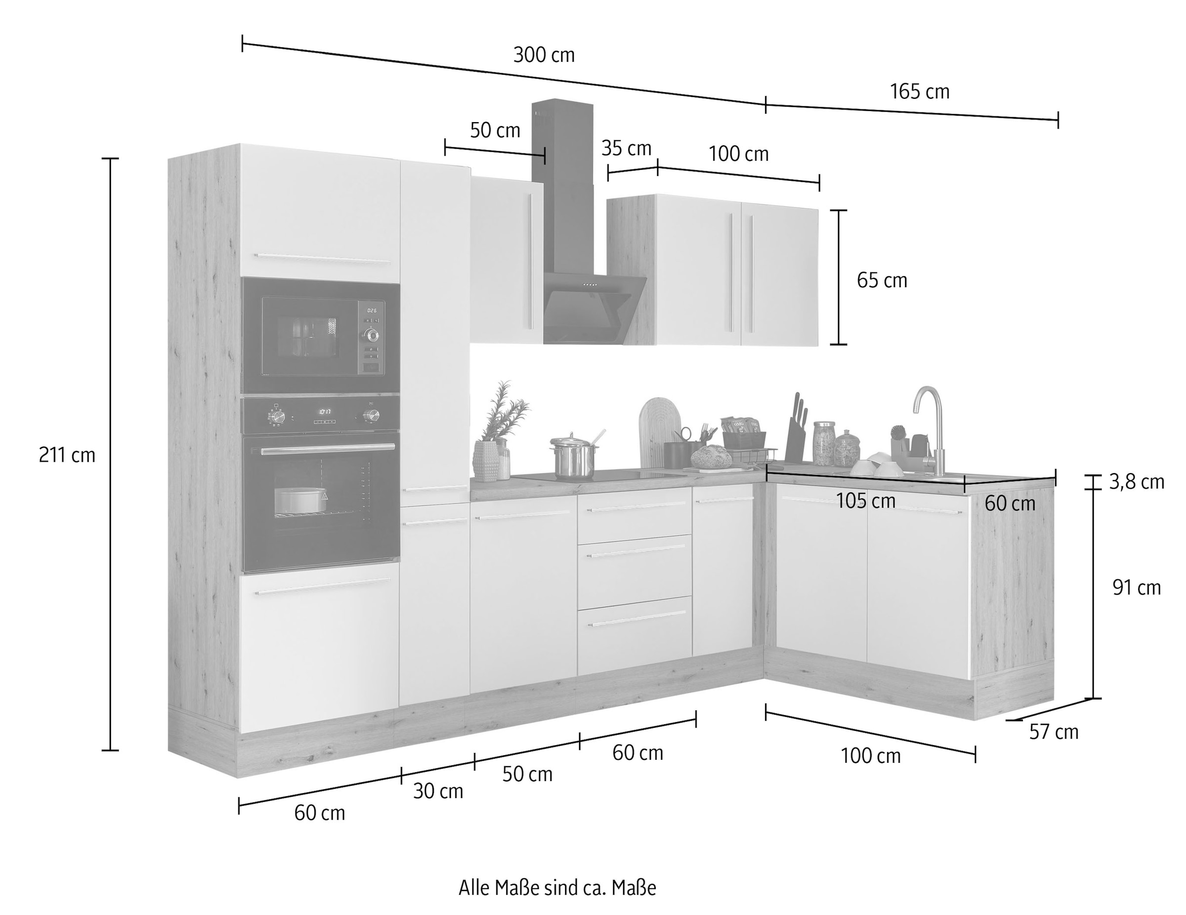 KOCHSTATION Winkelküche »Florida, Stellbreite 300x165 cm«, wahlweise mit E-Geräten, mit Softclose für Türen und Schubkästen
