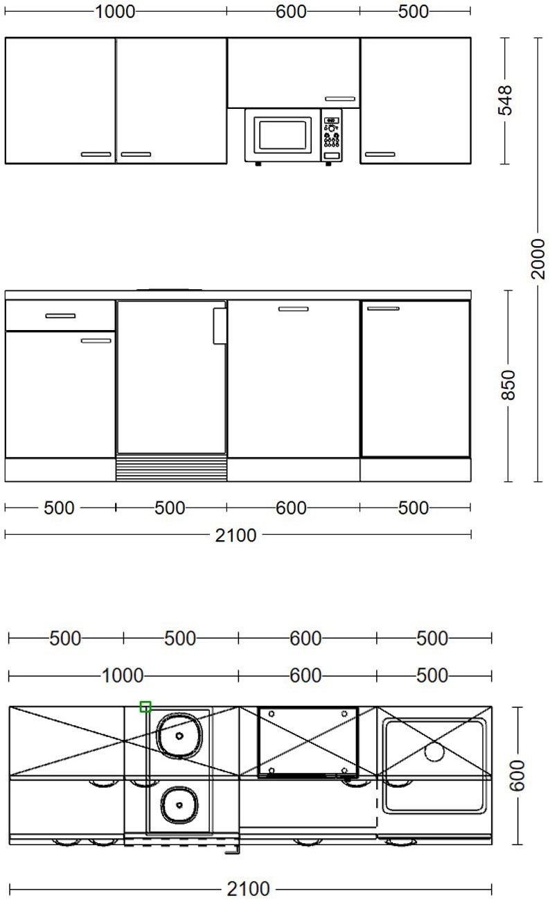 Flex-Well Küchenzeile »Samoa, Breite 210 cm, inkl. Geschirrspüler«, Officeküche, wahlweise mit 2 Plattenkochfeld und/oder Mikrowelle