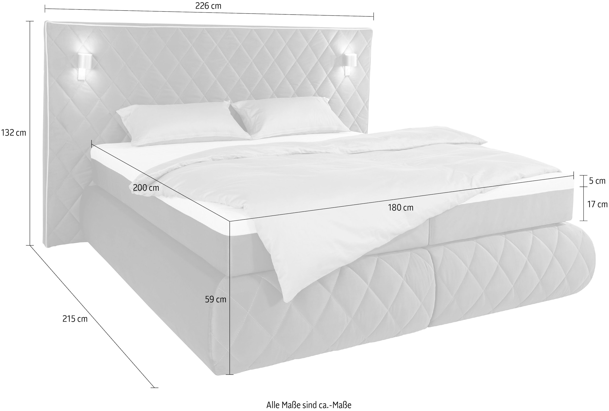 Places of Style Boxspringbett Alaric, wahlweise mit und ohne LED-Beleuchtung, in 3 Härtegraden lieferbar