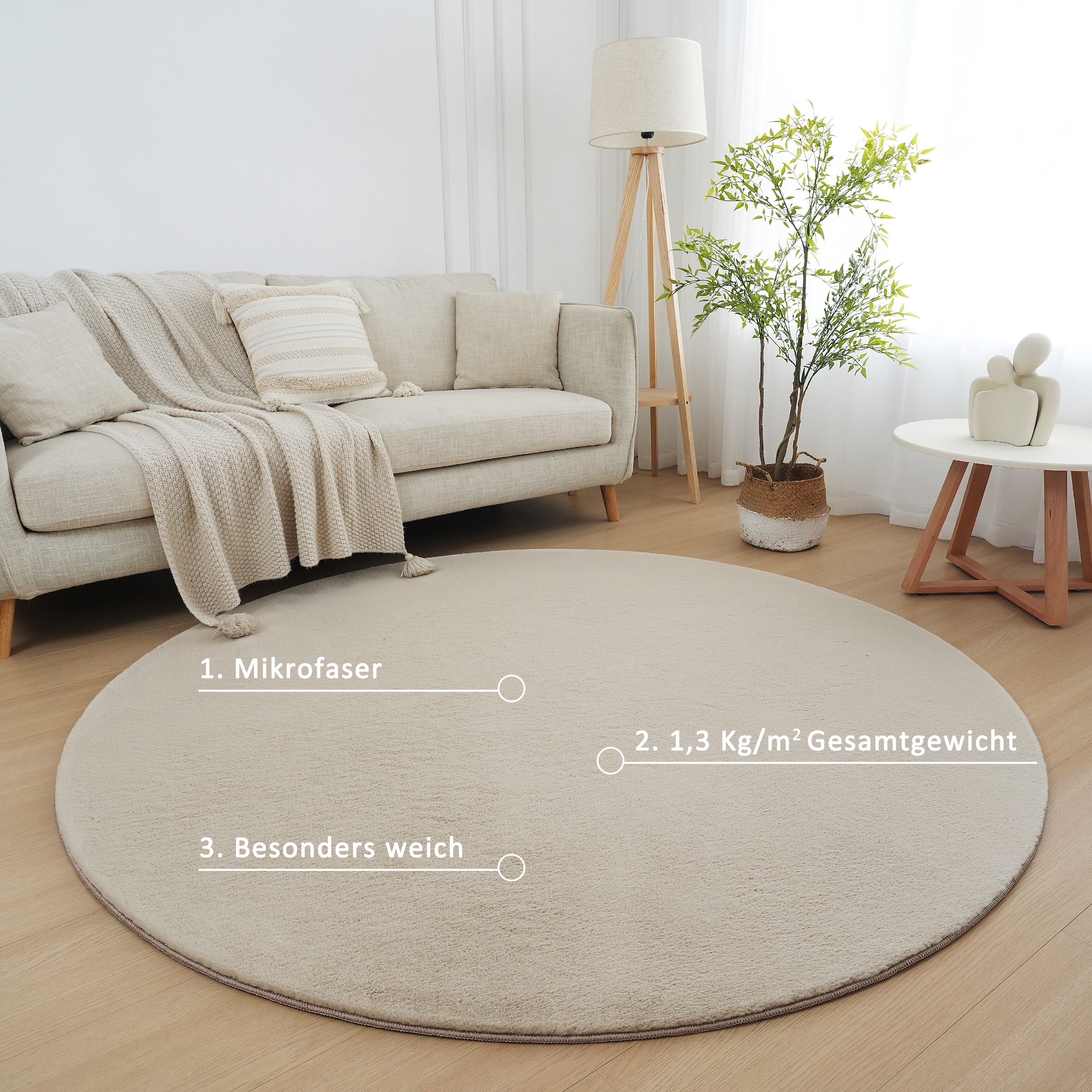 my home Fellteppich »Balu, Kunstfell Teppich, Modern«, rund, 20 mm Höhe, Kaninchenfell-Haptik, Langflor, Schlafzimmer, Wohnzimmer, Kinderzimmer