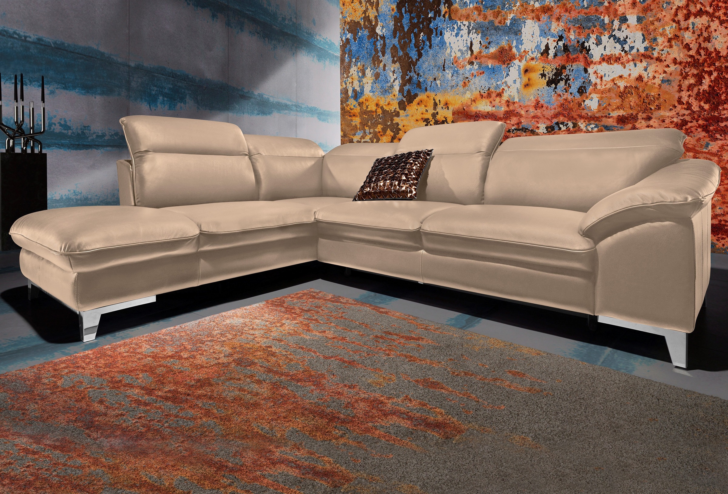 COTTA Polstergarnitur »Teresa L-Form«, (Set), Set bestehend aus: Ecksofa mit Kopfteilverstellung & Hocker
