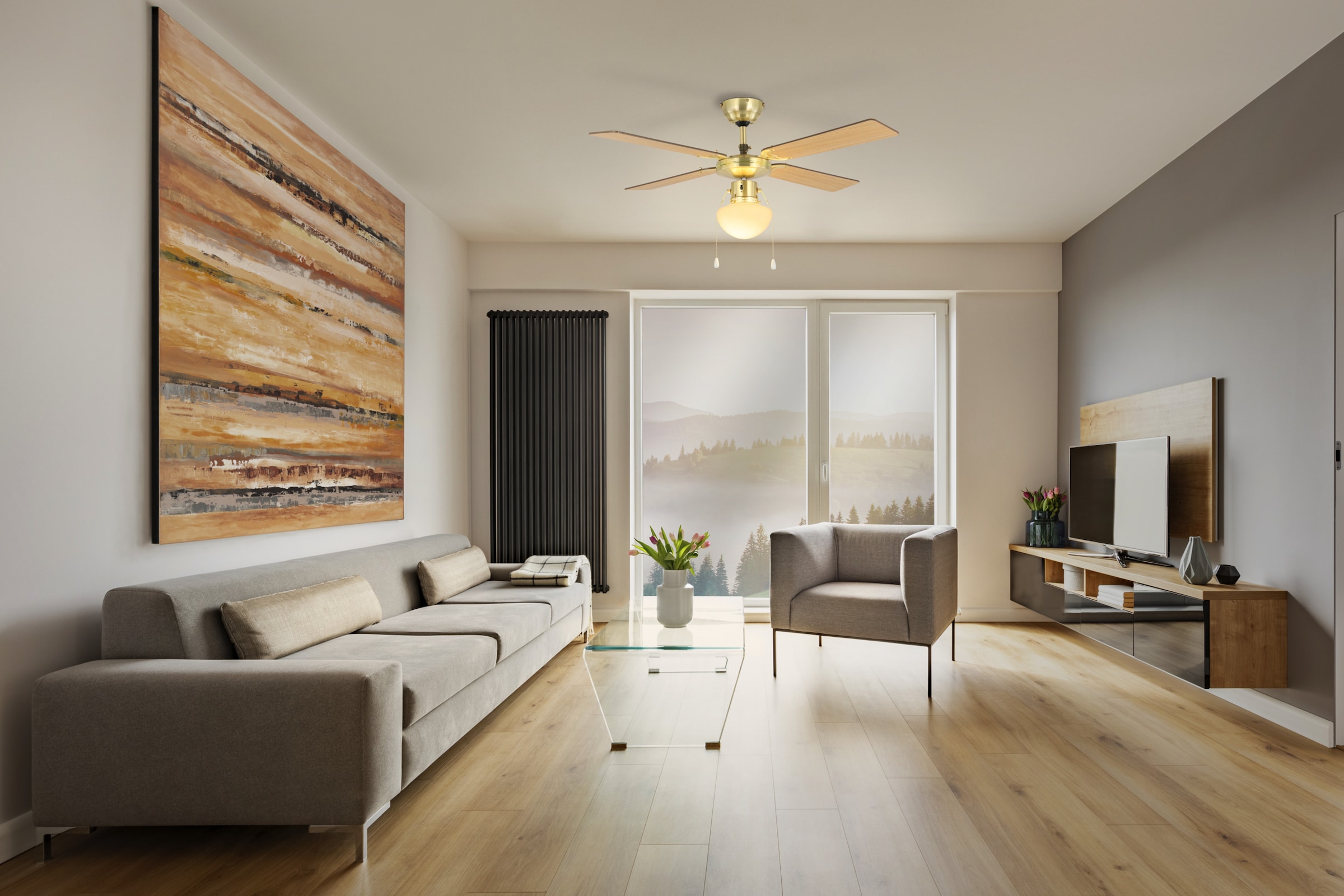 EGLO Deckenleuchte »FORTALEZA Ventilator & Licht - Stahl - E27 - 1X60W - IP20« E27 1 Stk. Ventilator mit Beleuchtung, Wohnzimmer, Schalfzimmern, H42 x Ø106,6 cm