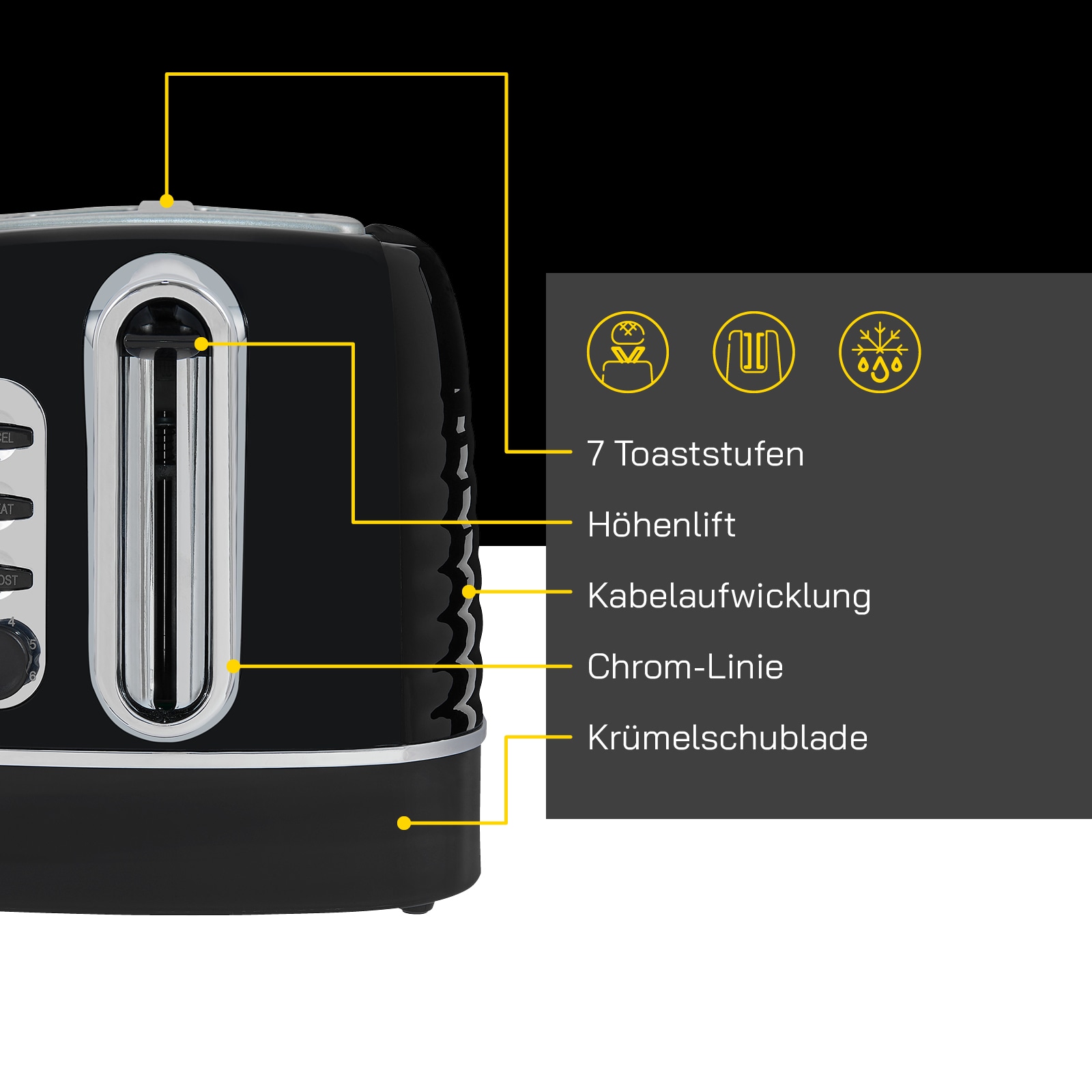 Gutfels Toaster »TOAST 3300 C« 2 kurze Schlitze 1050 W 2-Scheiben-Toaster,1050 Watt