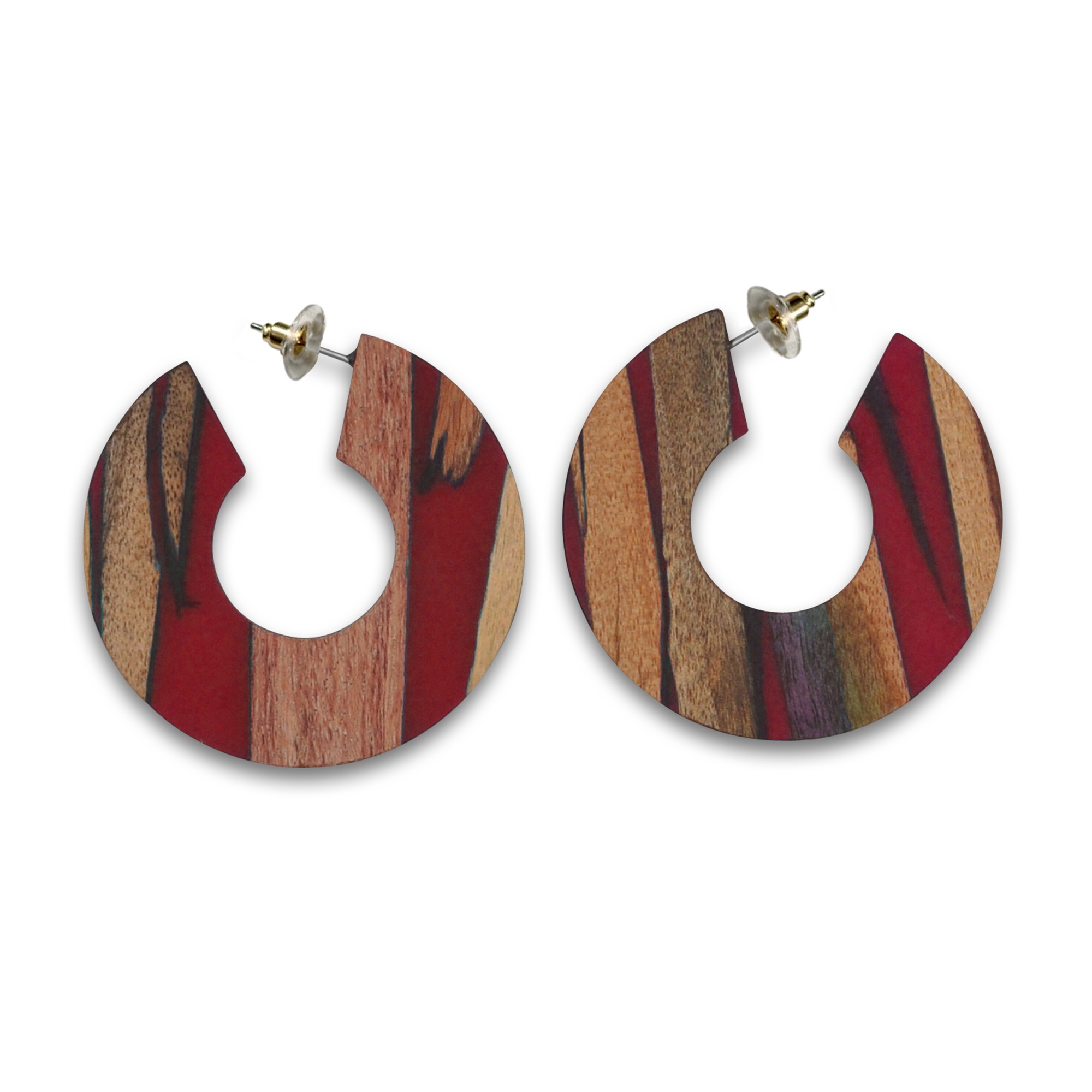 STEUER Paar Creolen »Holz Acryl rot« mehrfarbig