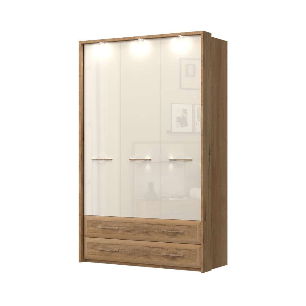 Home affaire Kleiderschrank »Gala, beige hochglänzend UV lackiert, kratzfest, FSC-zertifiziert«, (abgerundete Schubladen aus MDF im Holzdekor, soft-close), mit Beleuchtung und Passpartourahmen, hoher Schrank (224cm), 2 Breiten