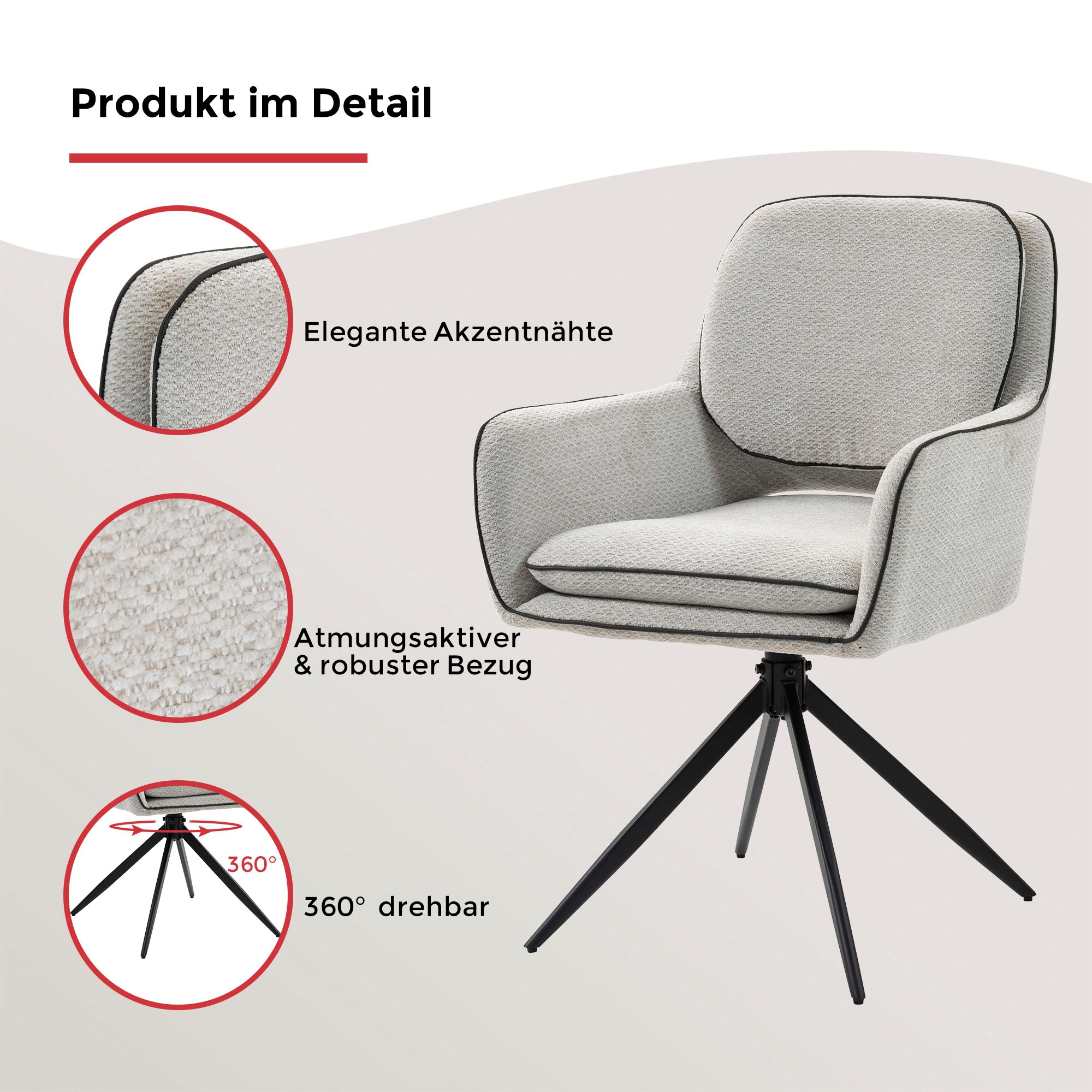 Duo Collection Esszimmerstuhl »Esra« (Set) 2 Stk.drehbar, extra Polsterung im Sitzbereich