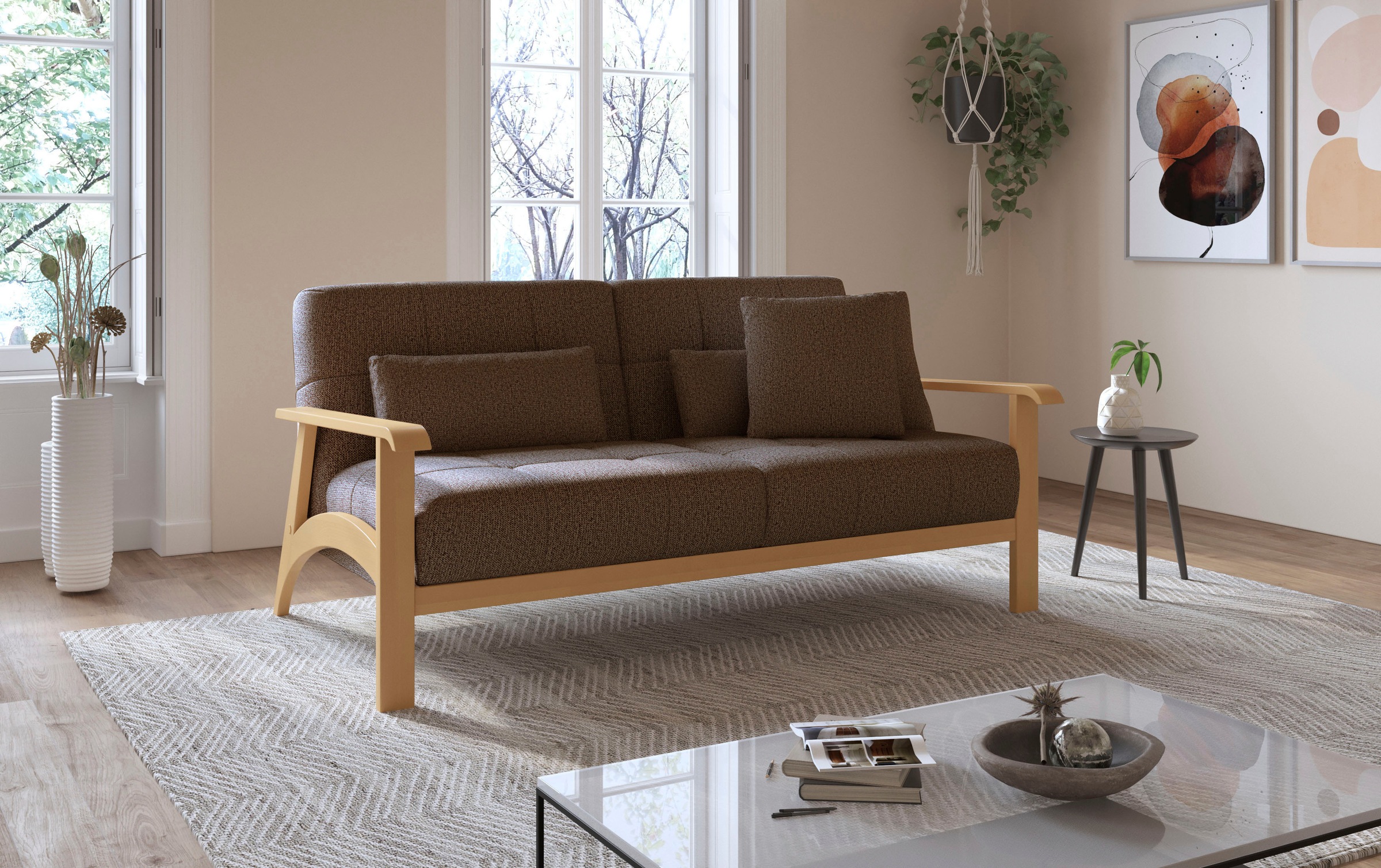 sit&more 2,5-Sitzer »Billund«, Armlehnen aus eichefarbigem Buchenholz, verschiedene Bezüge und Farben