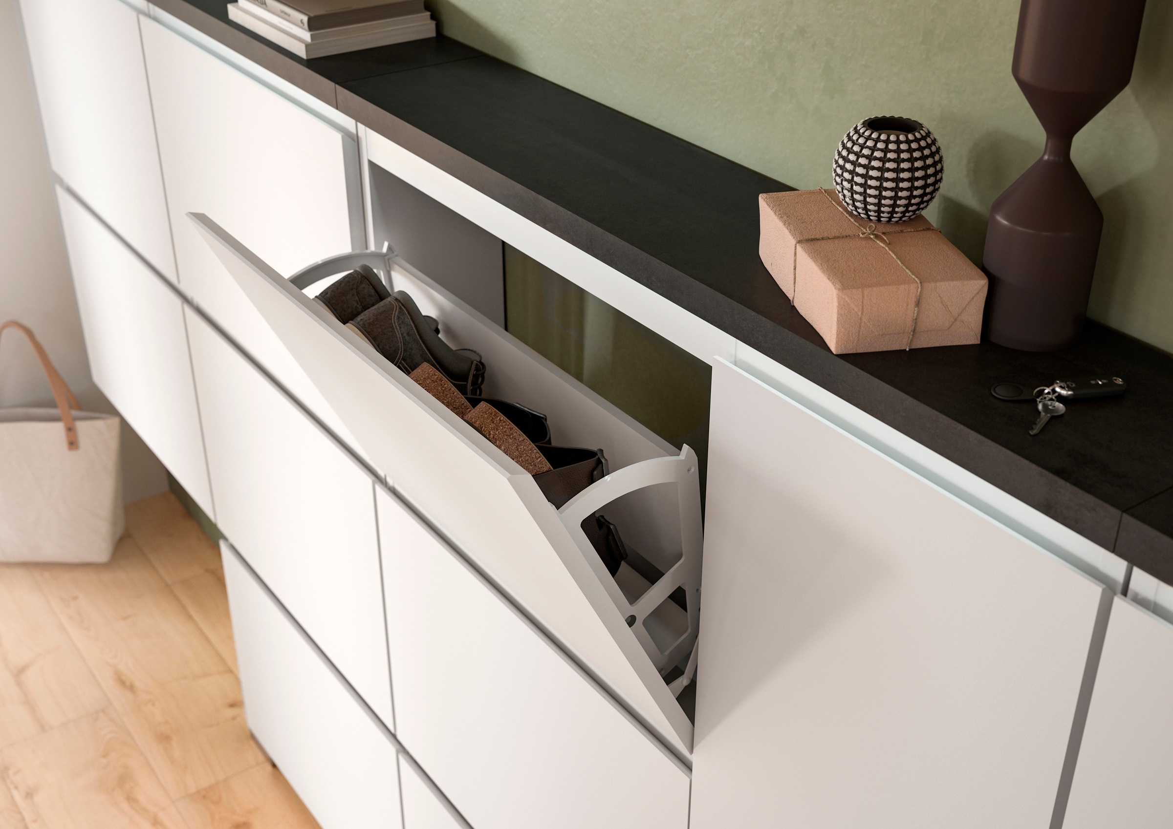 INOSIGN Schuhschrank »Skoskap, Tiefe 40 cm, 4 Türen, 9 Fächer, 7 verstellbare Einlegeböden«, Platz für ca. 27 Schuhpaare, Hochschrank, Spiegelschrank,Dielenschrank