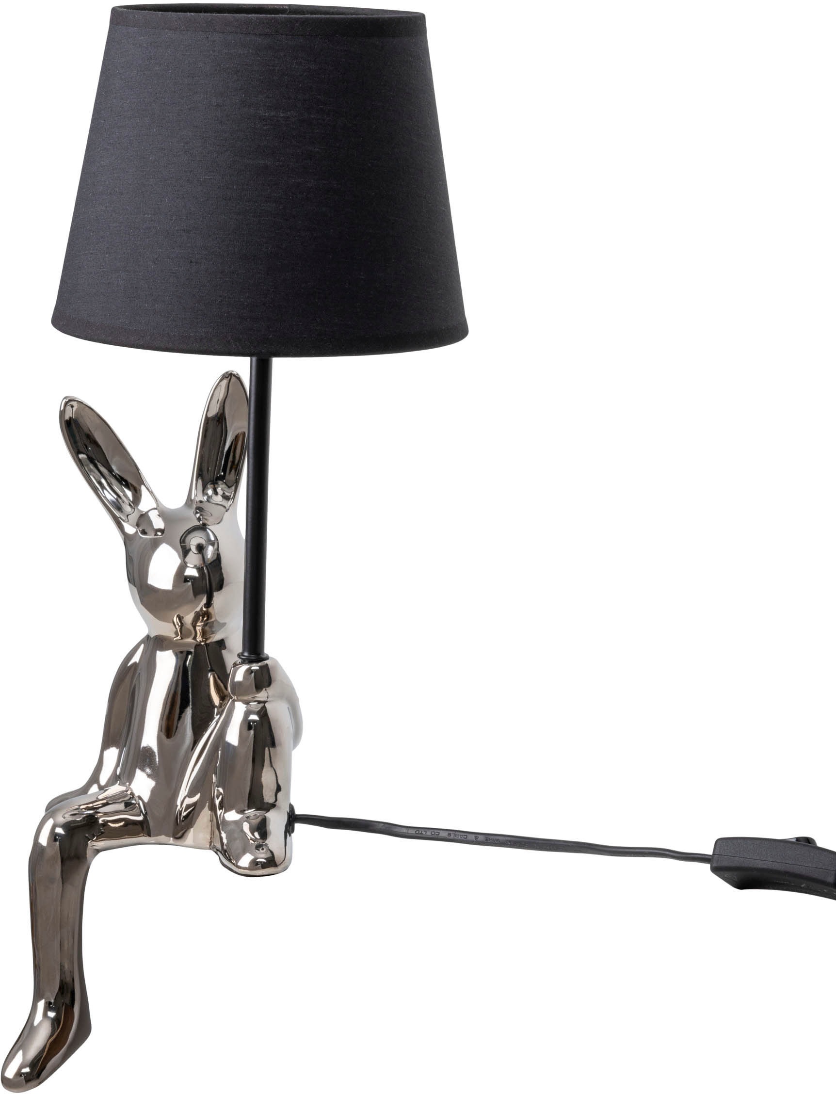 näve Tischleuchte »Helge Hase«, 1 flammig, Leuchtmittel E14 | ohne Leuchtmittel, Osterhase, Keramikfuß, Textilschirm schwarz, Ostern, Tischlampe